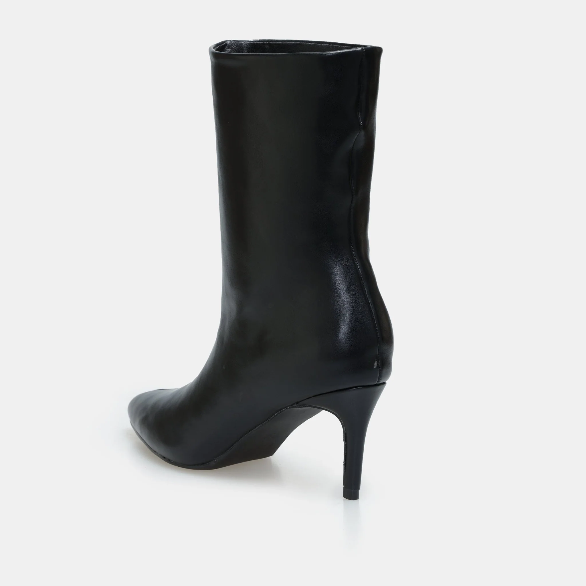 Black Leather Mid-Calf High Heel Boots - Image 4