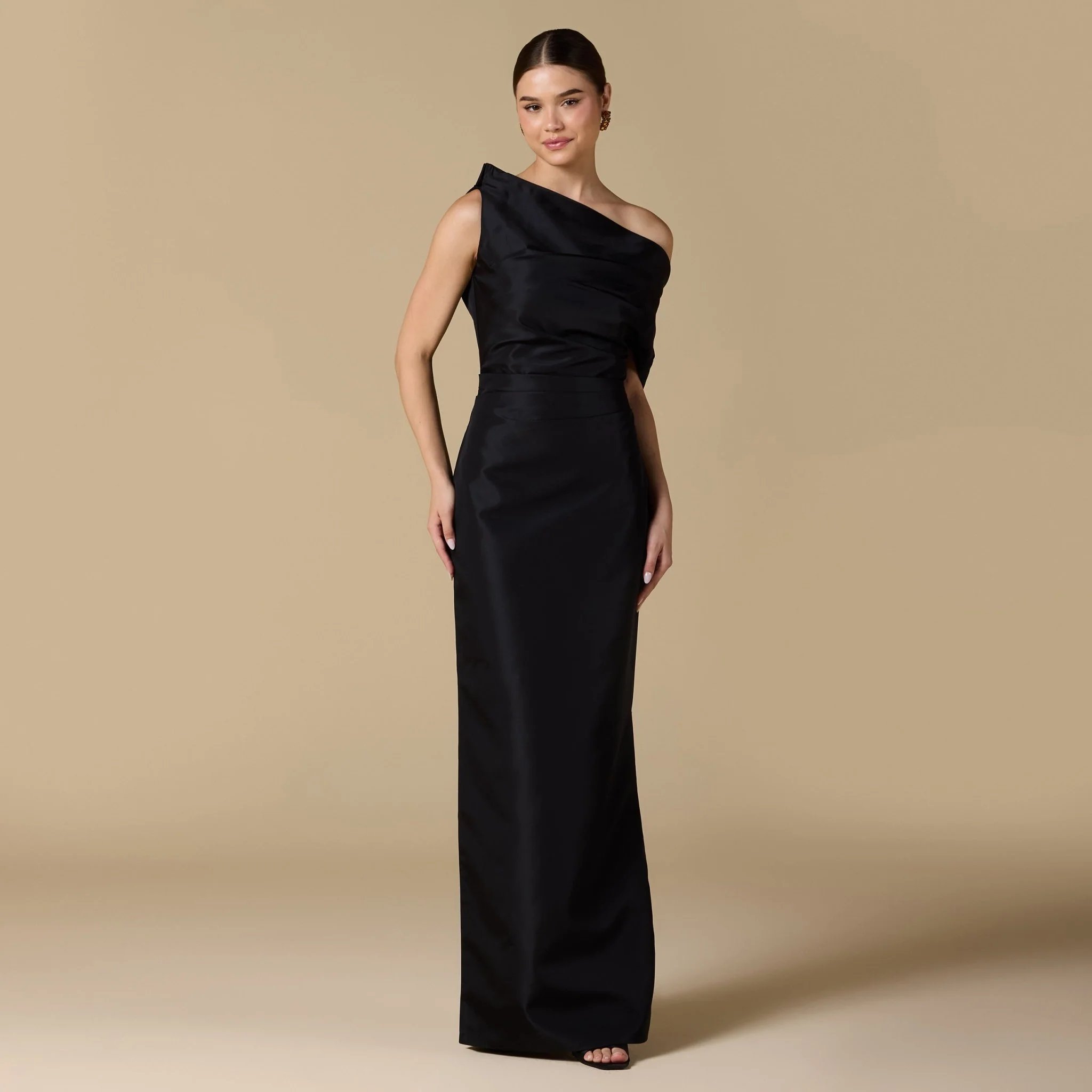Black One Shoulder Taffeta Gown - Image 2