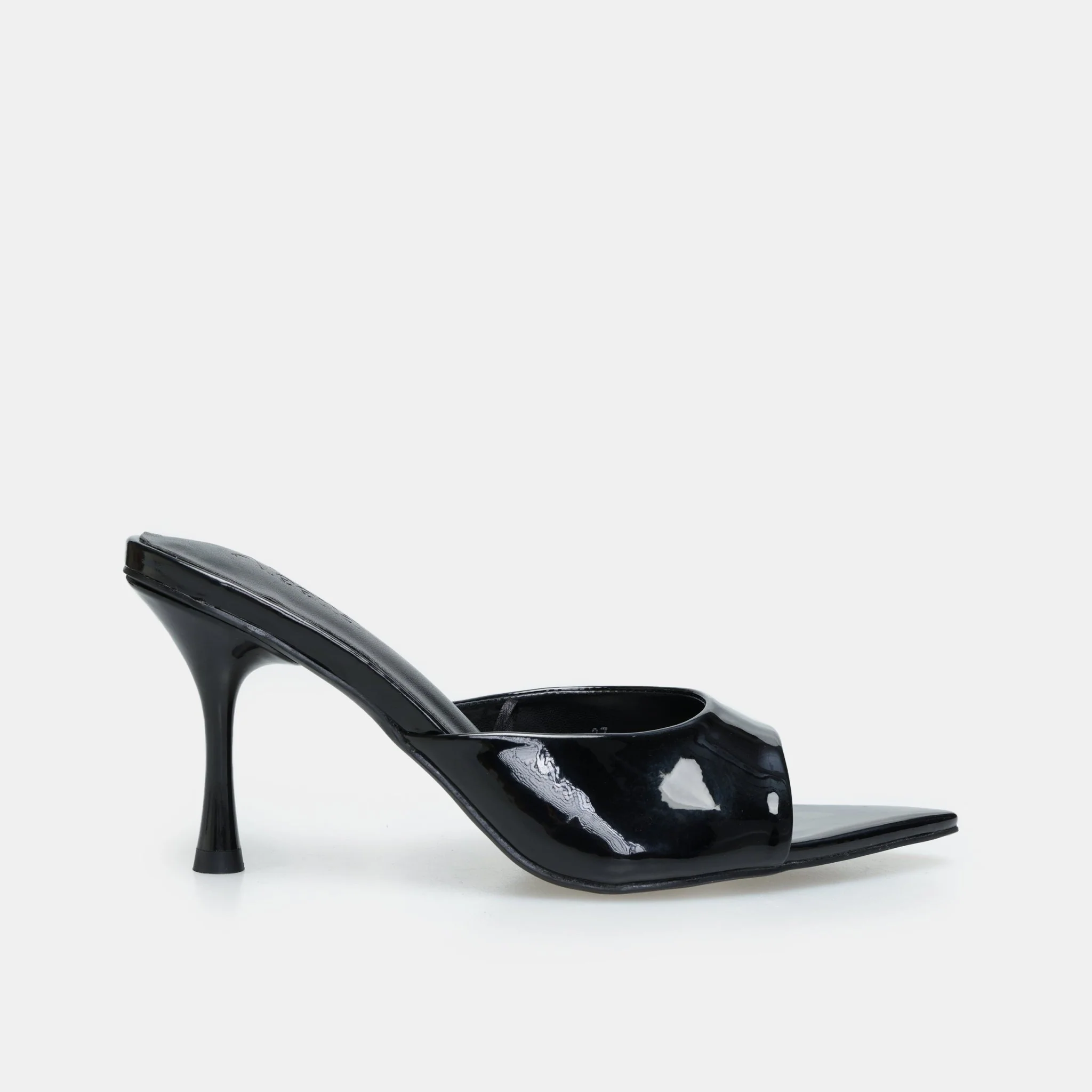 Black Patent Leather High Heel Mules