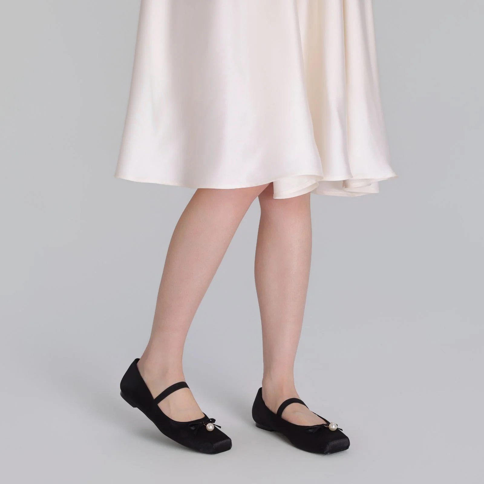 Black Satin Bow Ballet Flats - Image 2