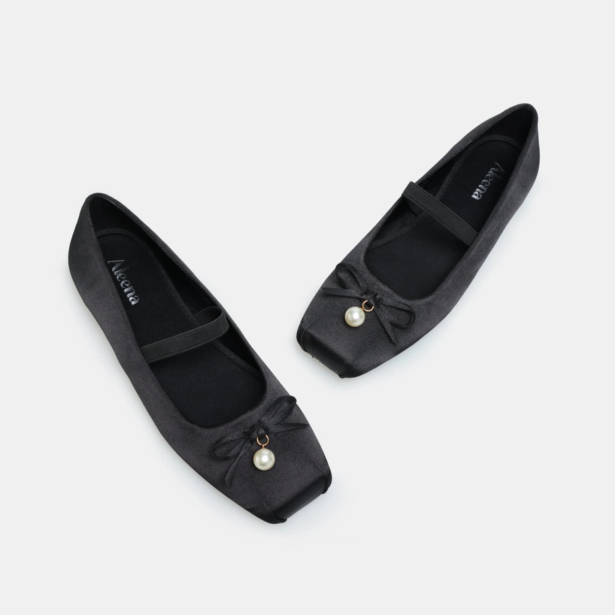 Black Satin Bow Ballet Flats - Image 4