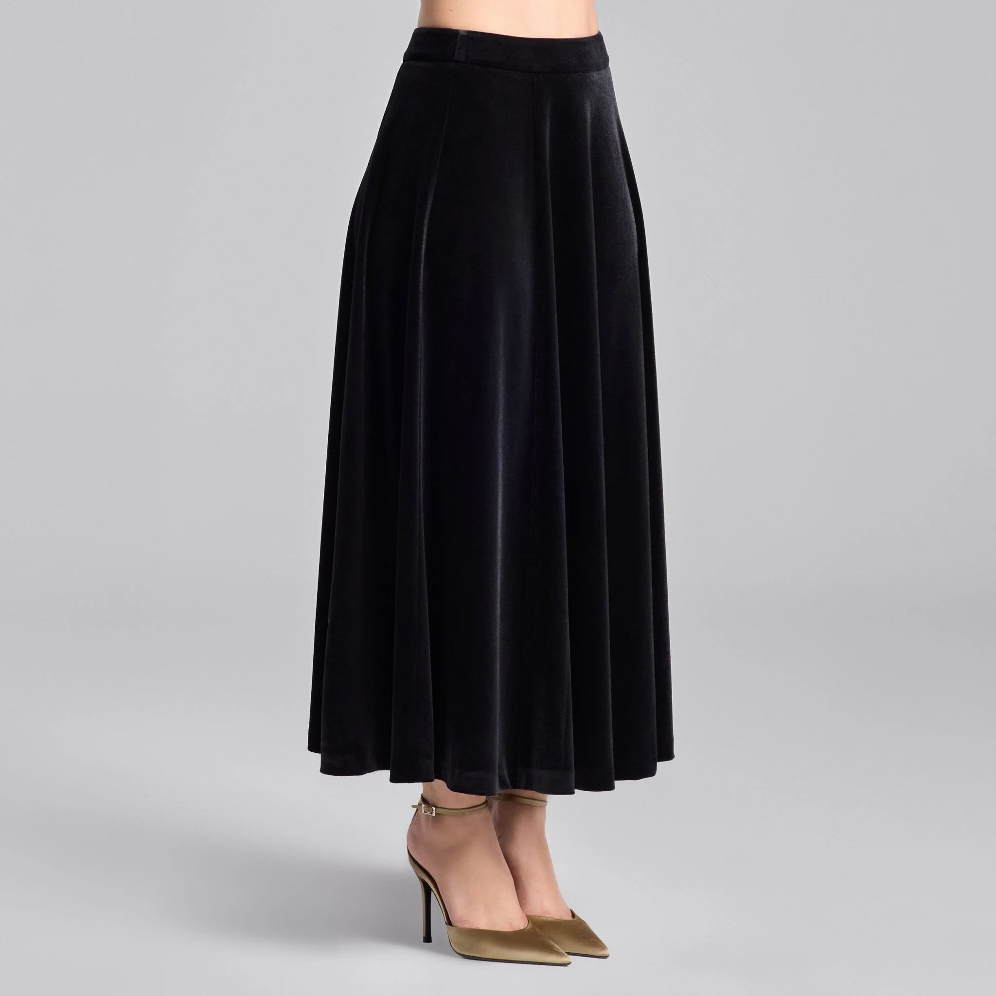 Black A Line Velvet Midi Skirt - Image 2