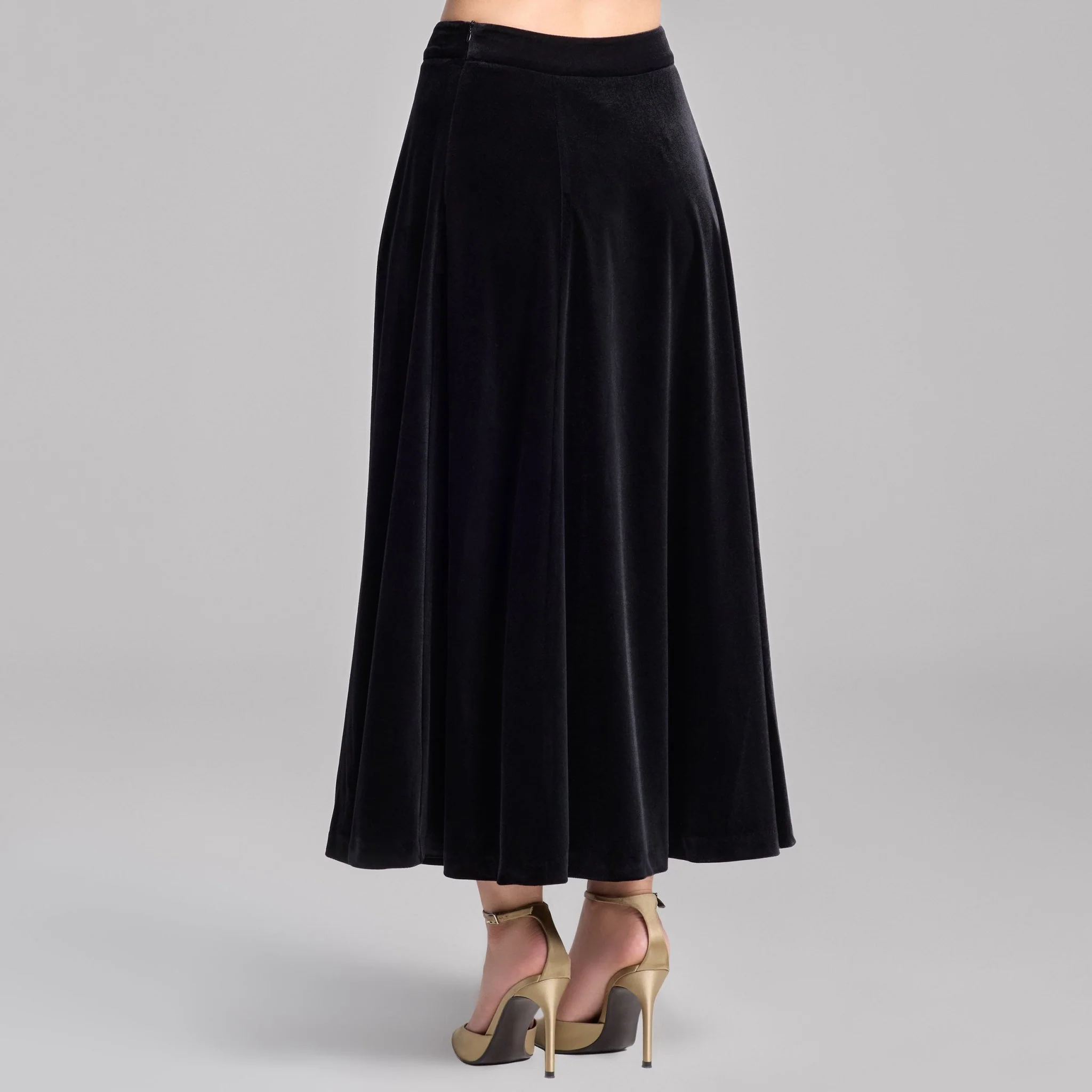 Black A Line Velvet Midi Skirt - Image 3