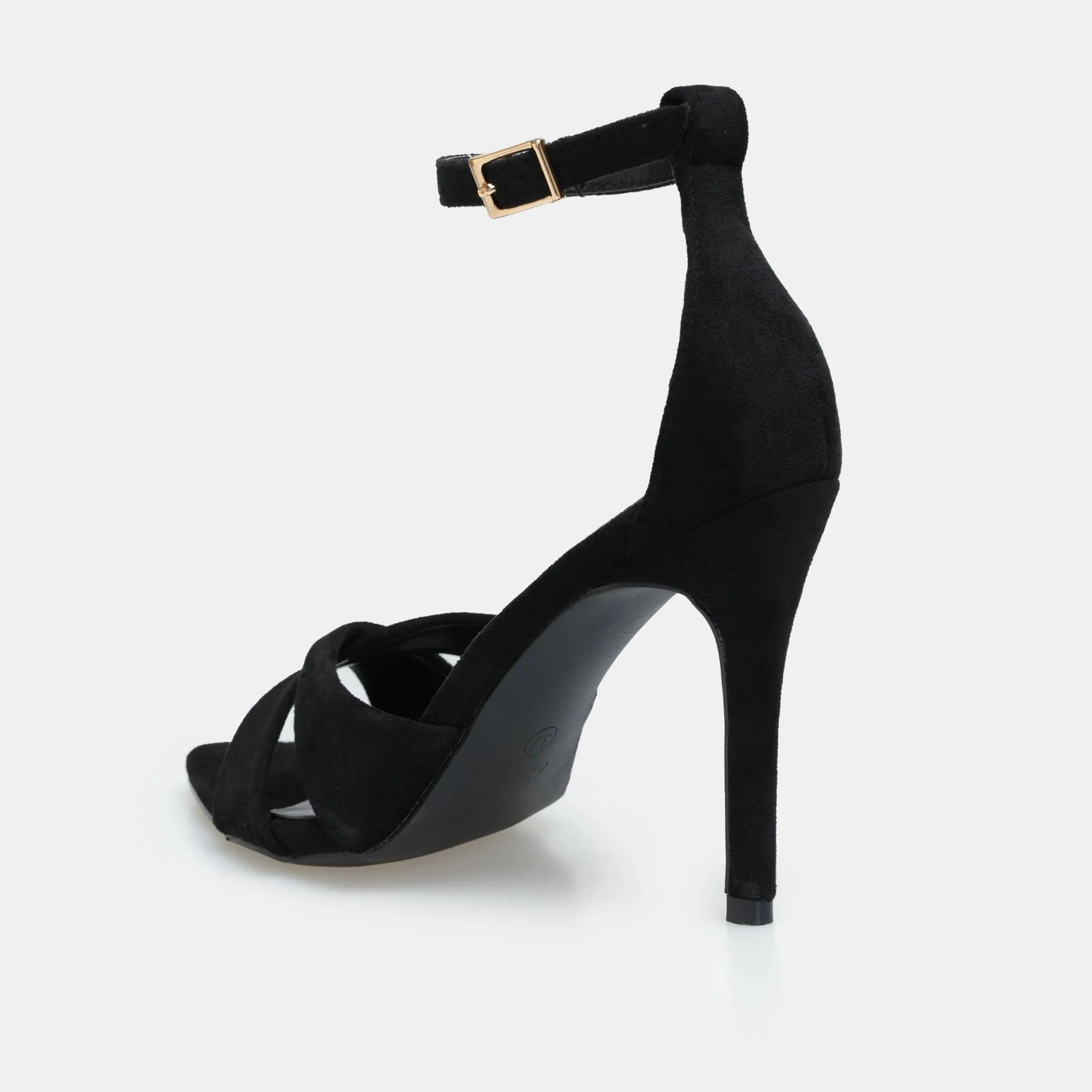 Black Suede Cross-Strap High Heel Sandals - Image 4