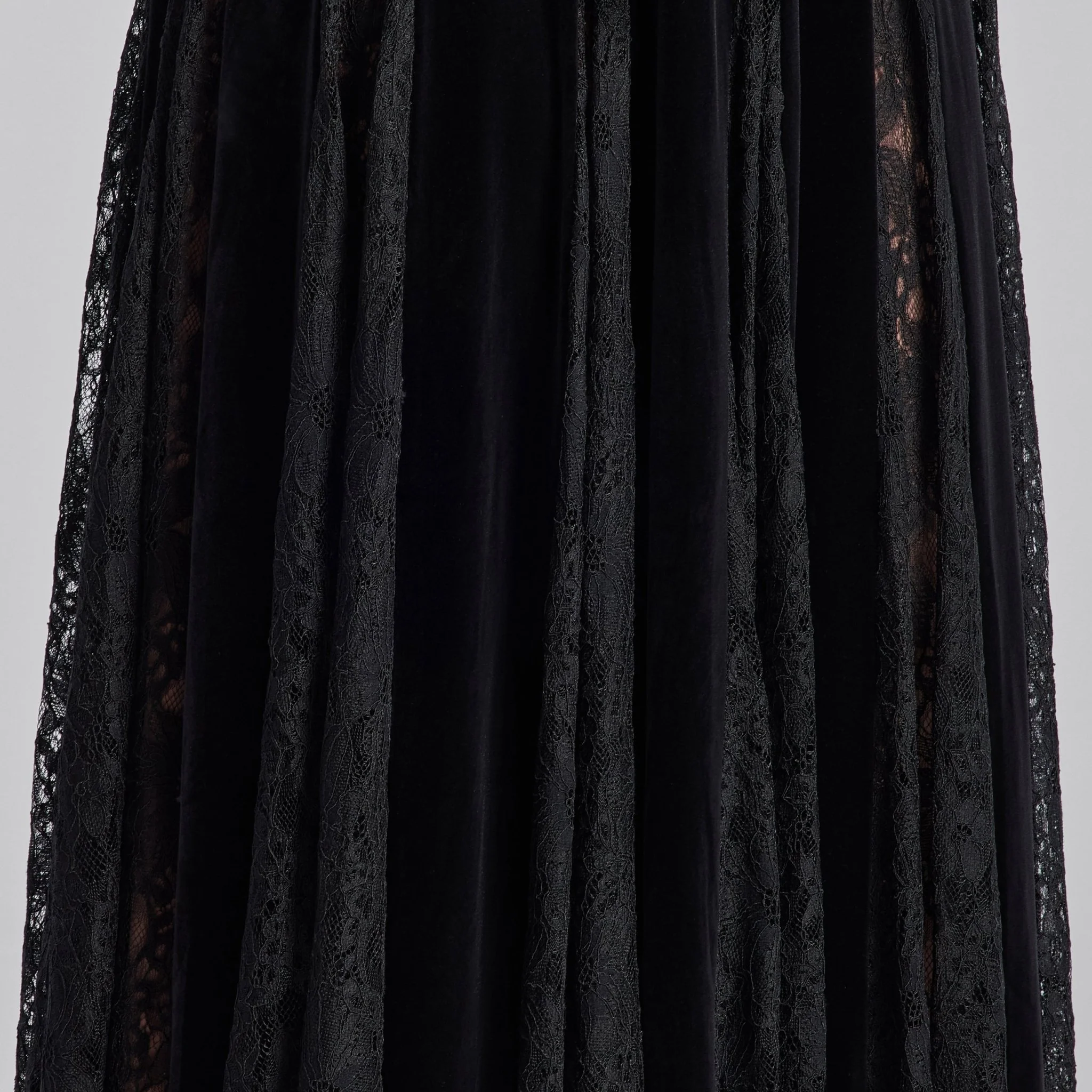 Black Turtleneck Velvet Dress with Lace Godets - Image 3