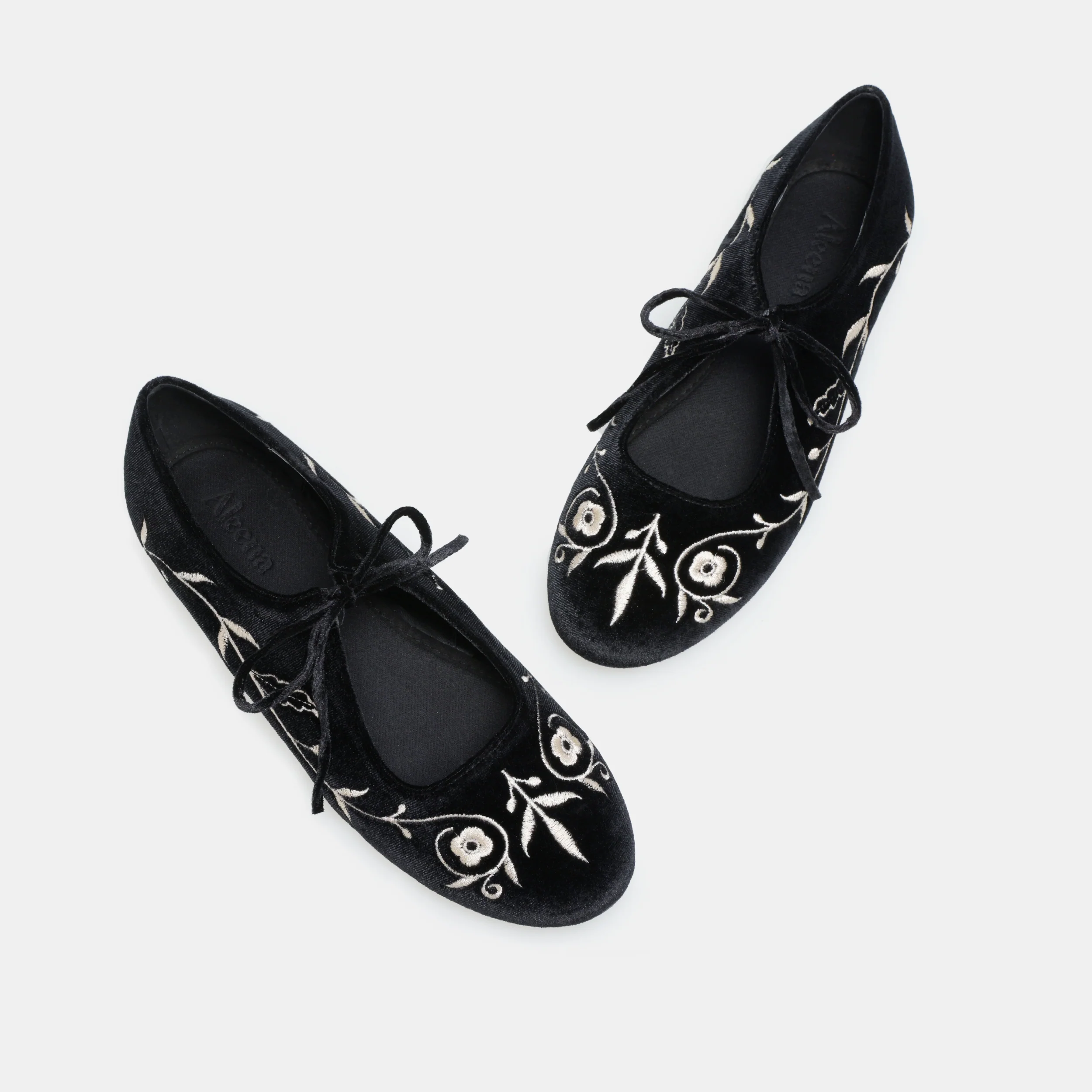 Black Velvet Embroidered Flats - Image 2