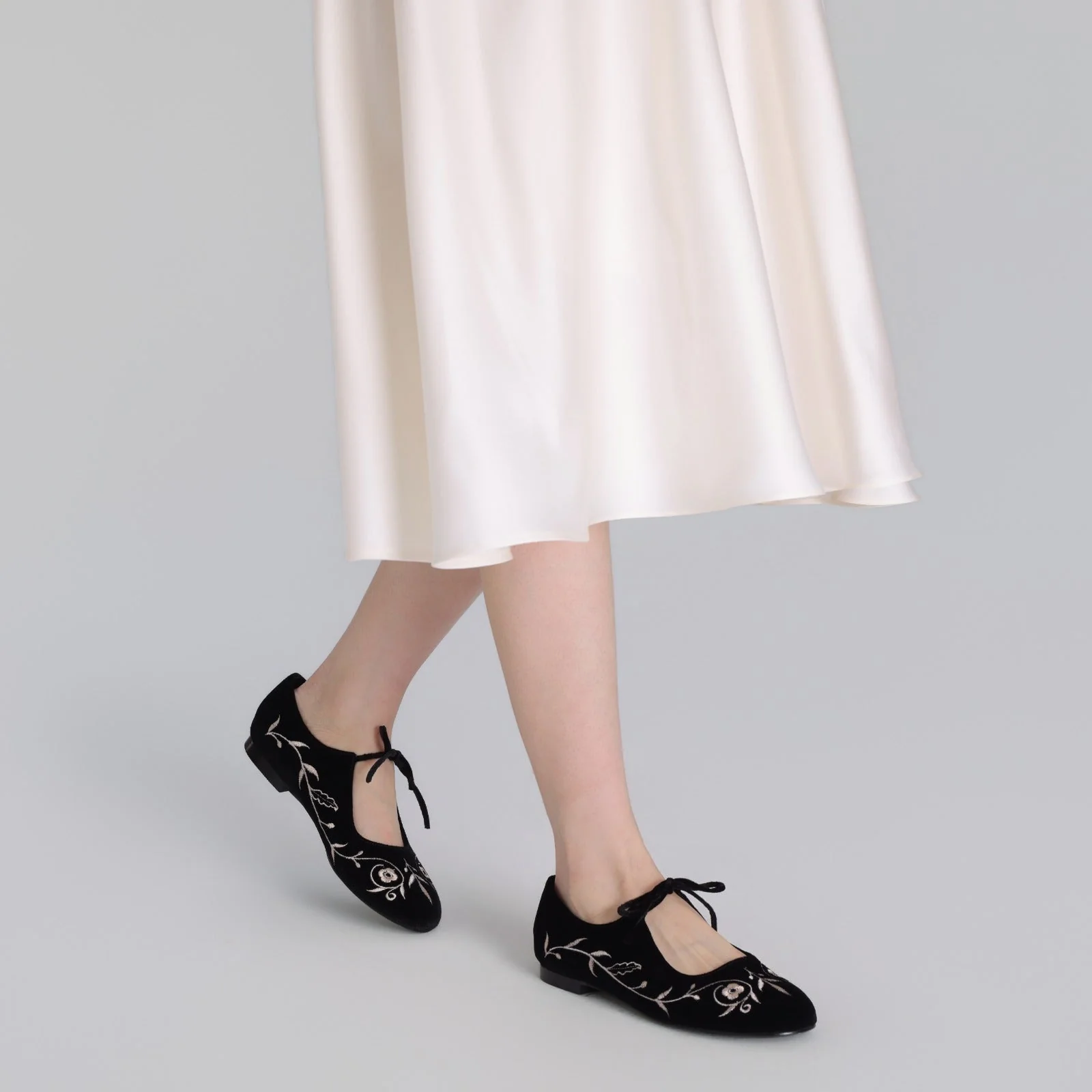 Black Velvet Embroidered Flats - Image 3