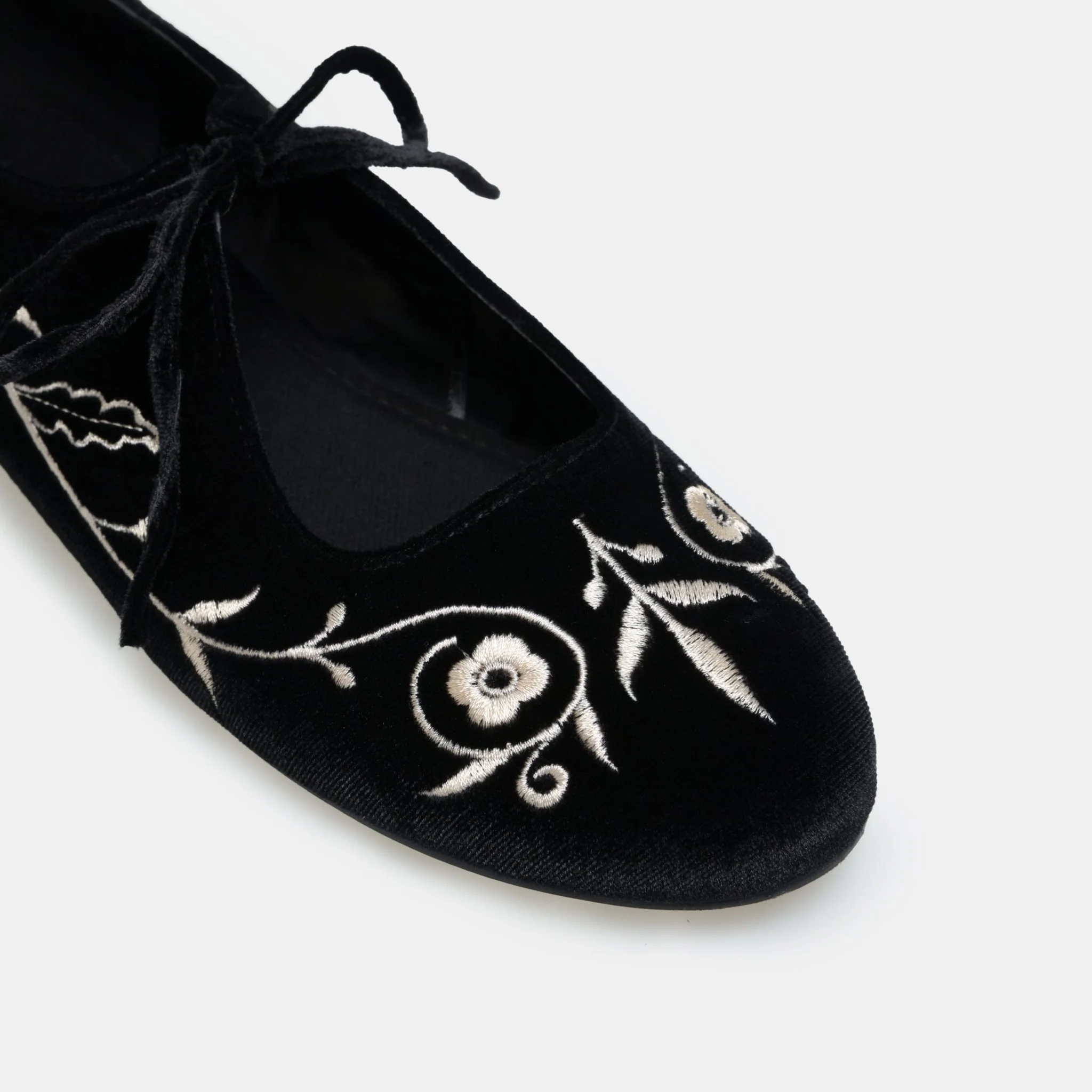 Black Velvet Embroidered Flats - Image 5
