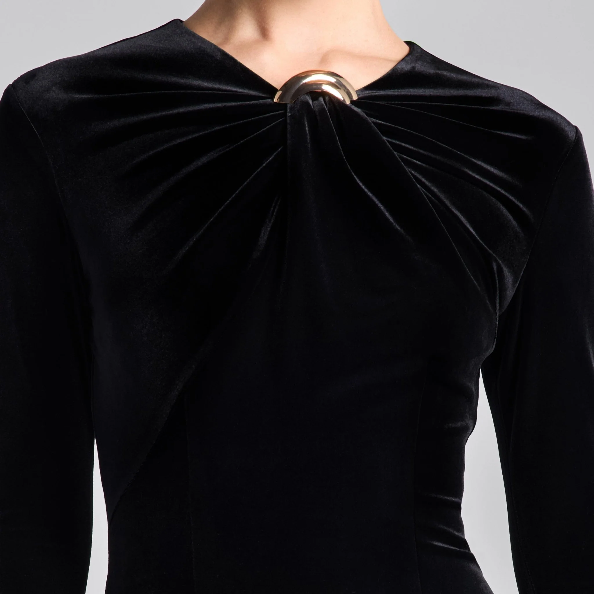Black Velvet Front Ring Drape Maxi Dress - Image 3
