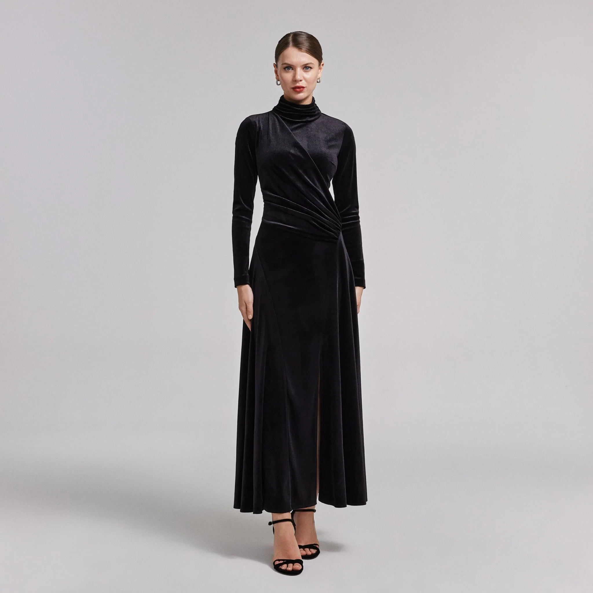 Black Velvet Mock Neck Maxi Dress - Image 2