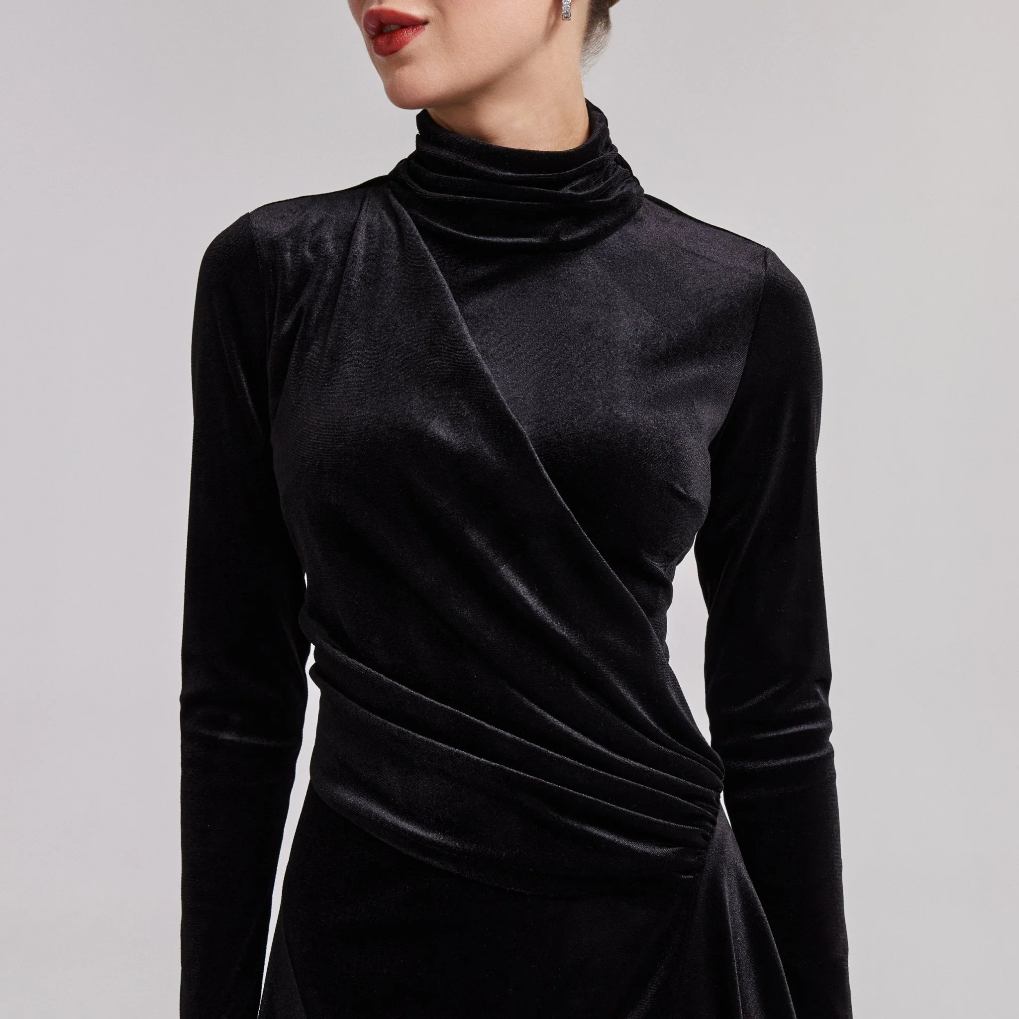 Black Velvet Mock Neck Maxi Dress - Image 3