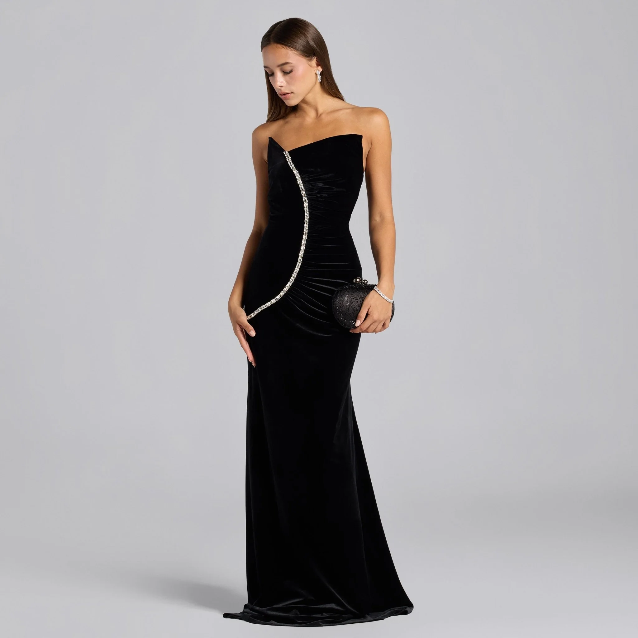 Black Velvet Strapless Maxi Dress