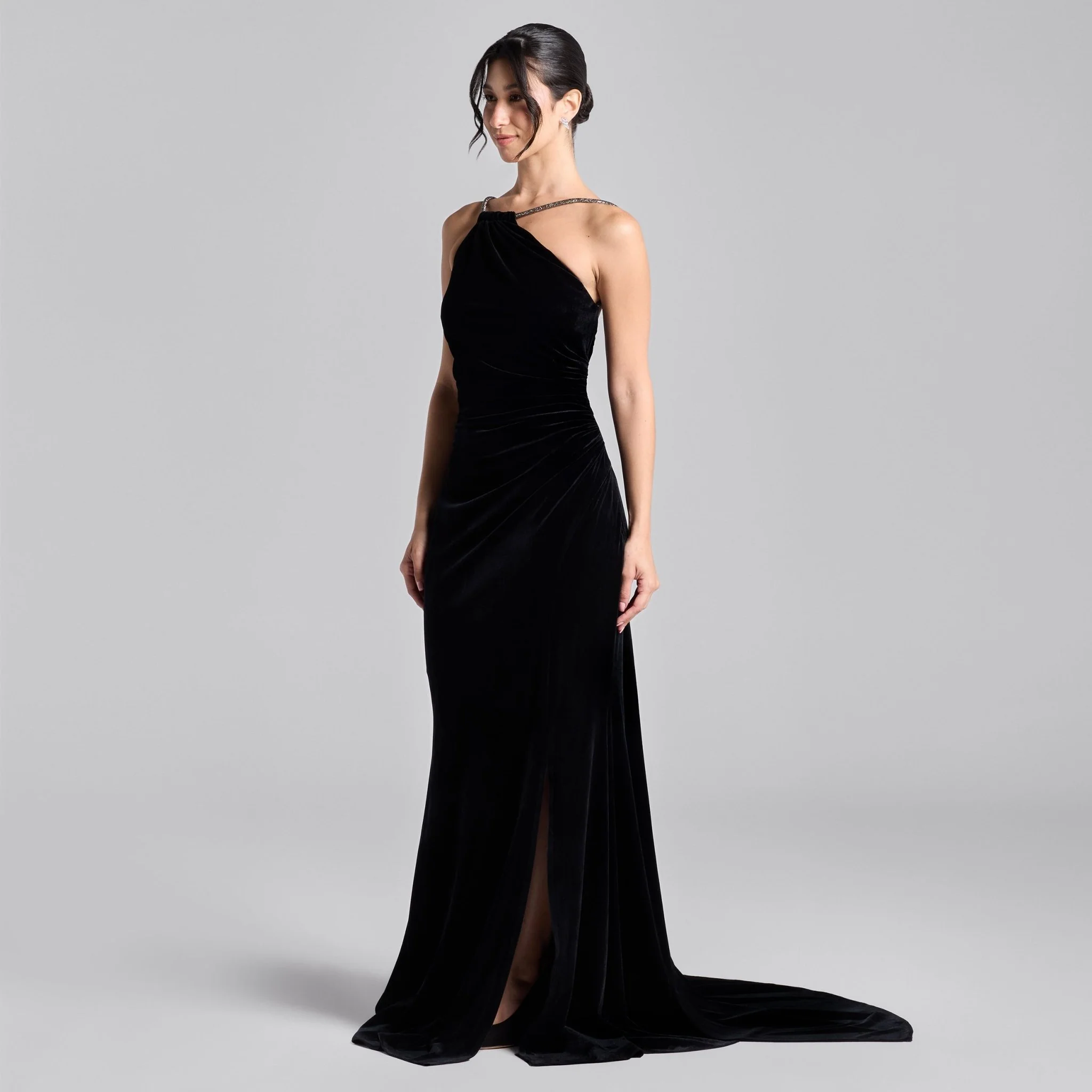 Black Velvet Open Back Gown - Image 3