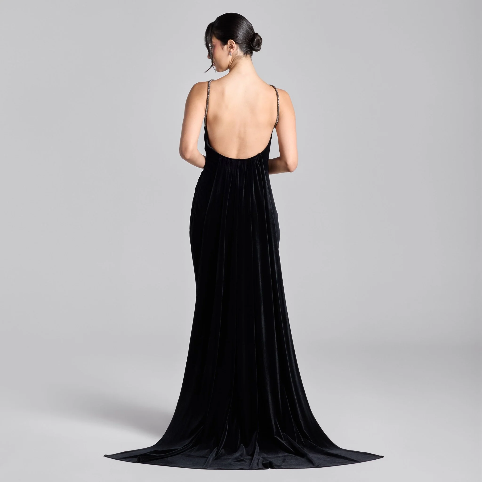 Black Velvet Open Back Gown - Image 5
