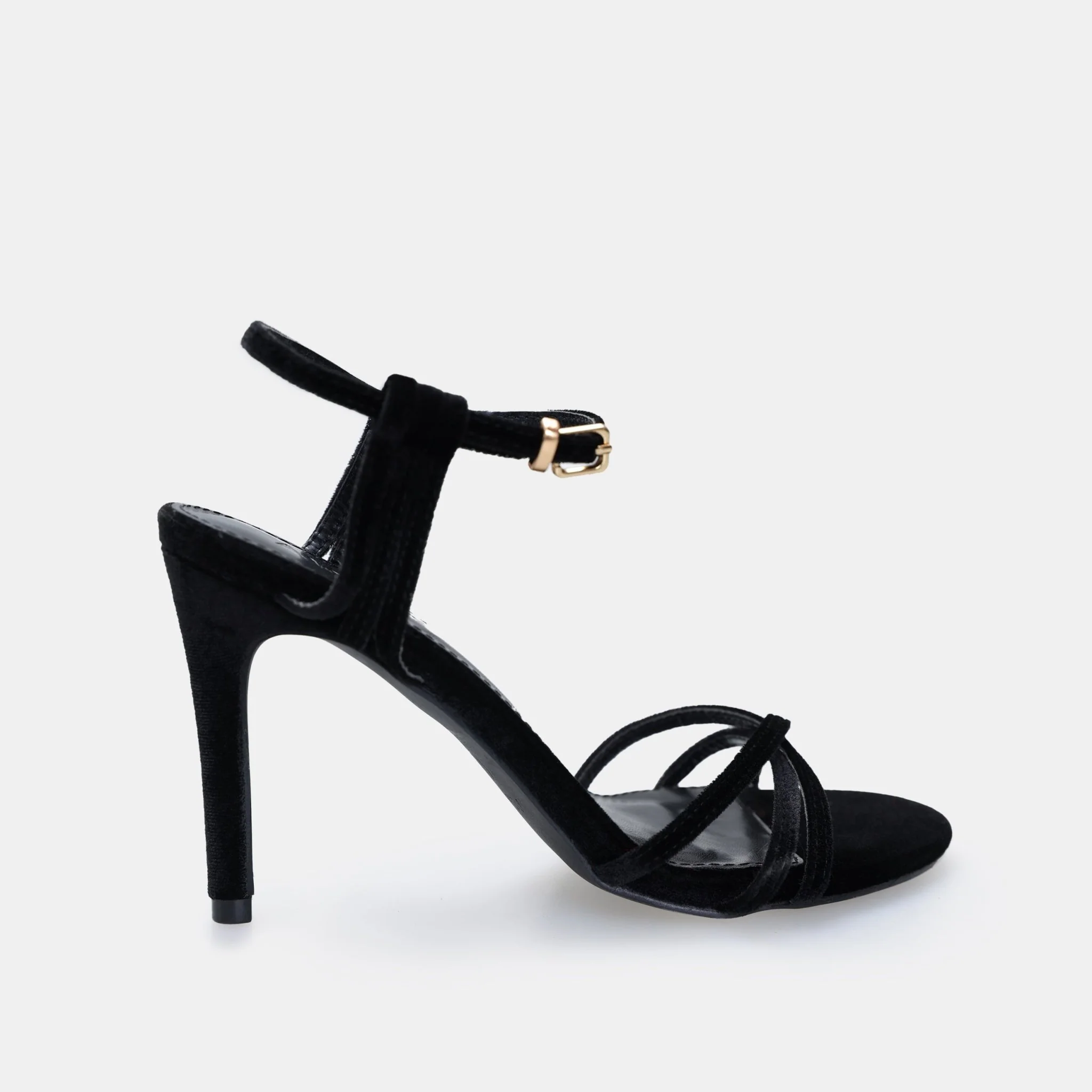 Black Velvet Strappy High Heel Sandals