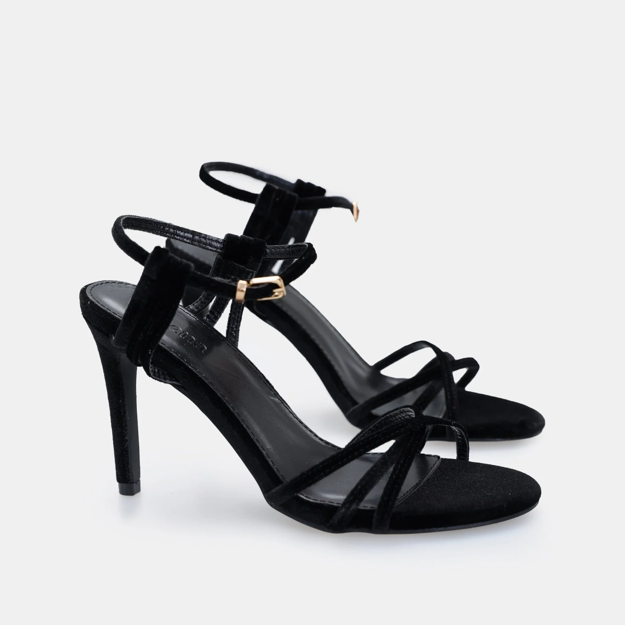 Black Velvet Strappy High Heel Sandals - Image 4