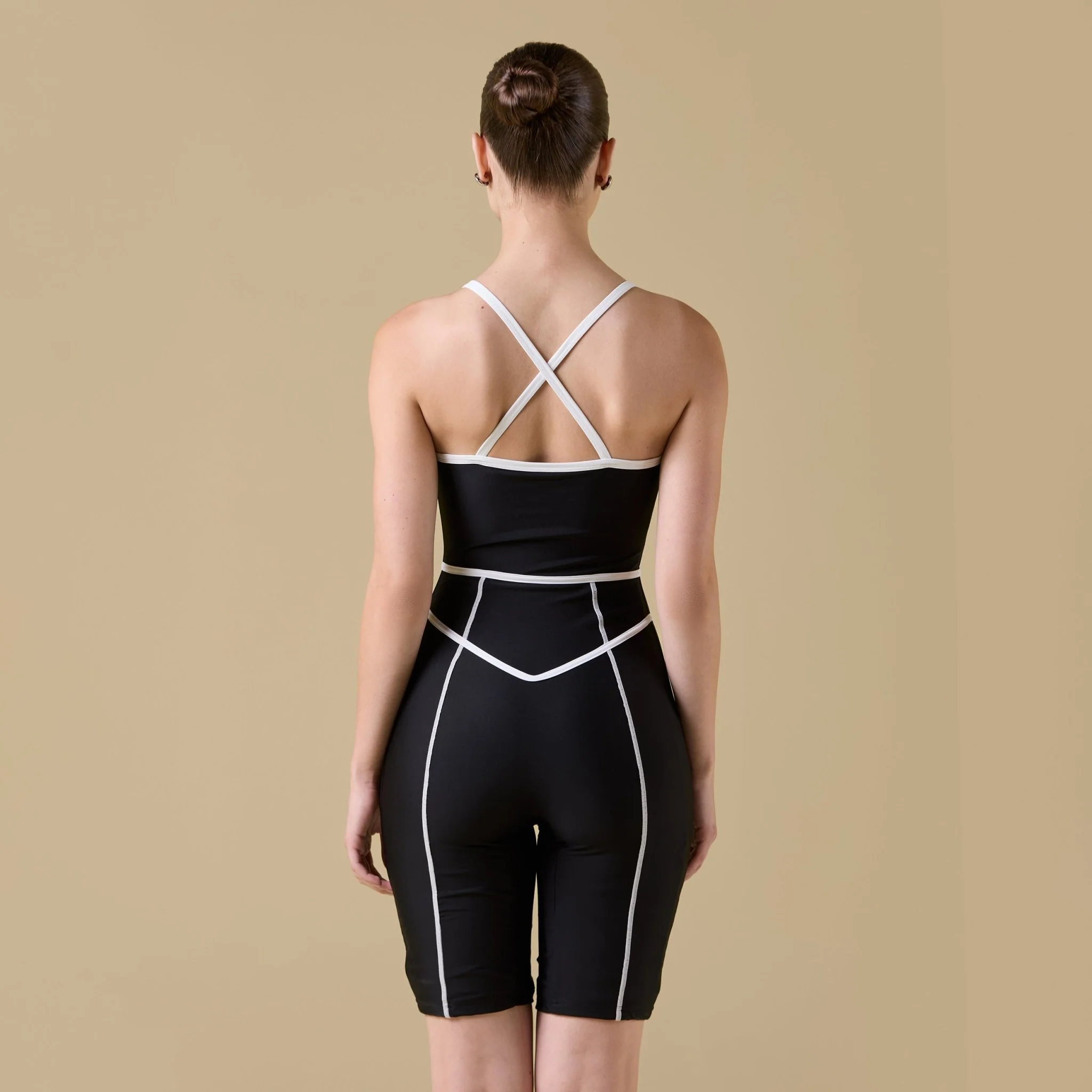 Black & White Halter Neck One Piece Swimsuit - Image 3