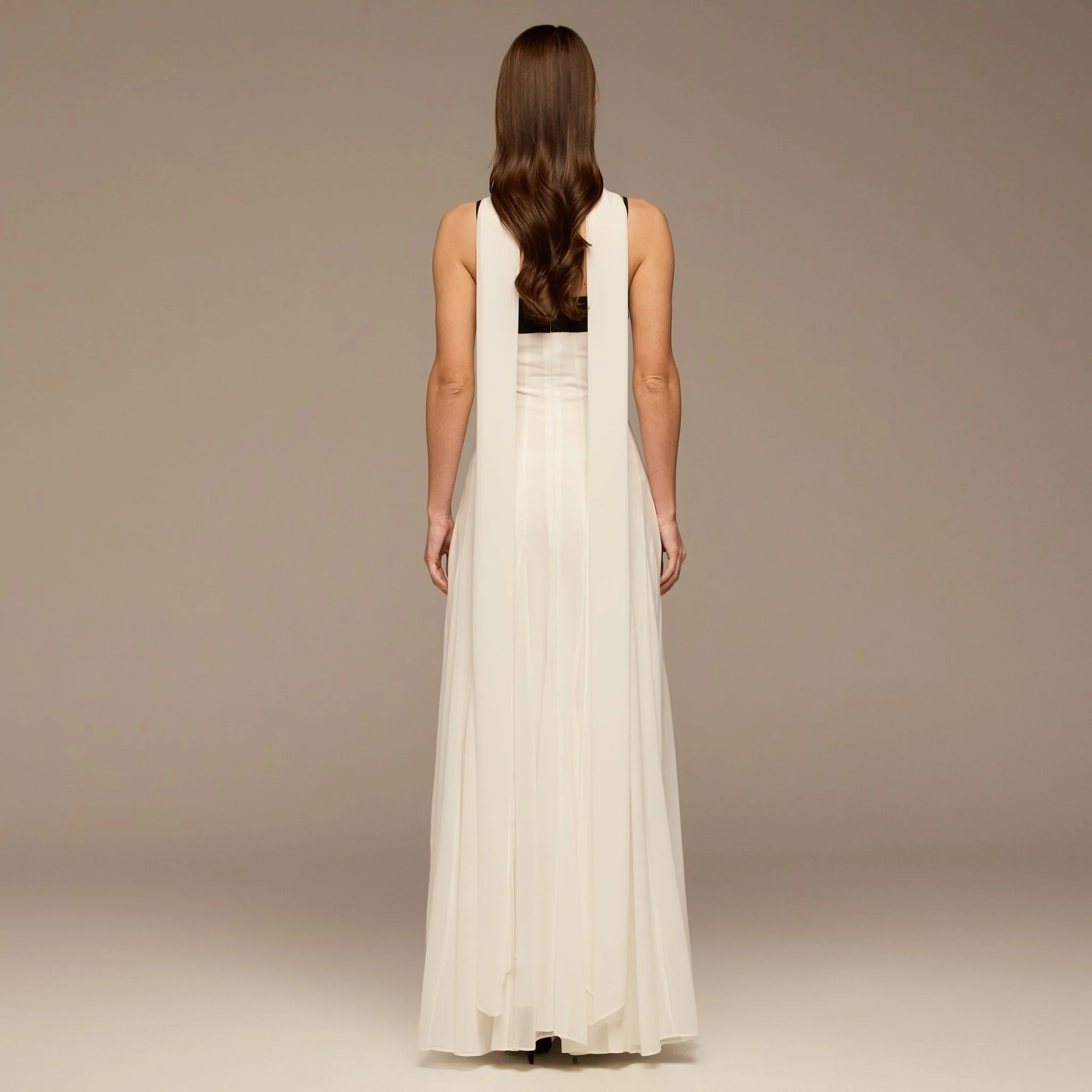 Black & White Spaghetti Straps Chiffon Maxi Dress - Image 4
