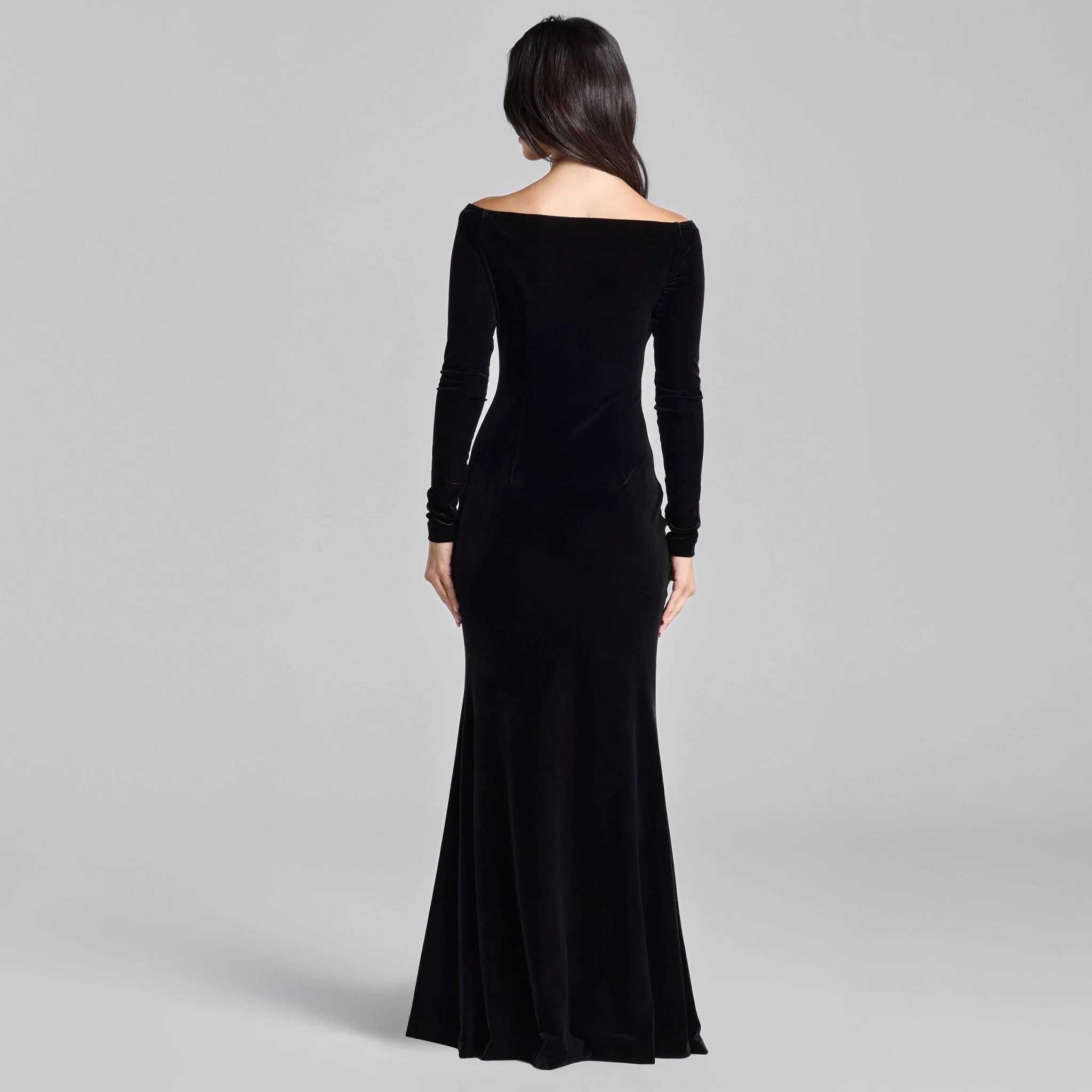 Black Velvet Draped Crystal Trim Maxi Dress - Image 4
