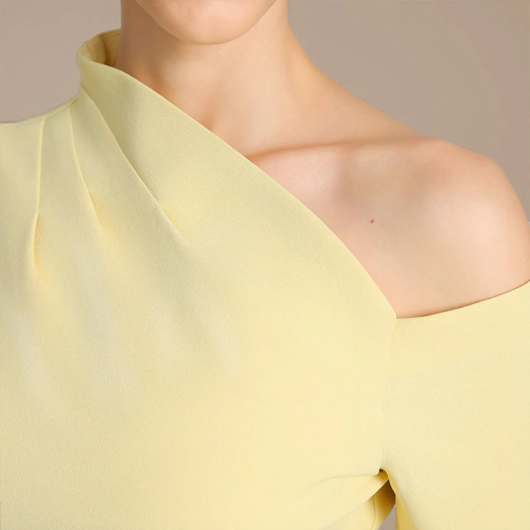 Yellow Bare shoulder Crepe maxi dress - Image 3