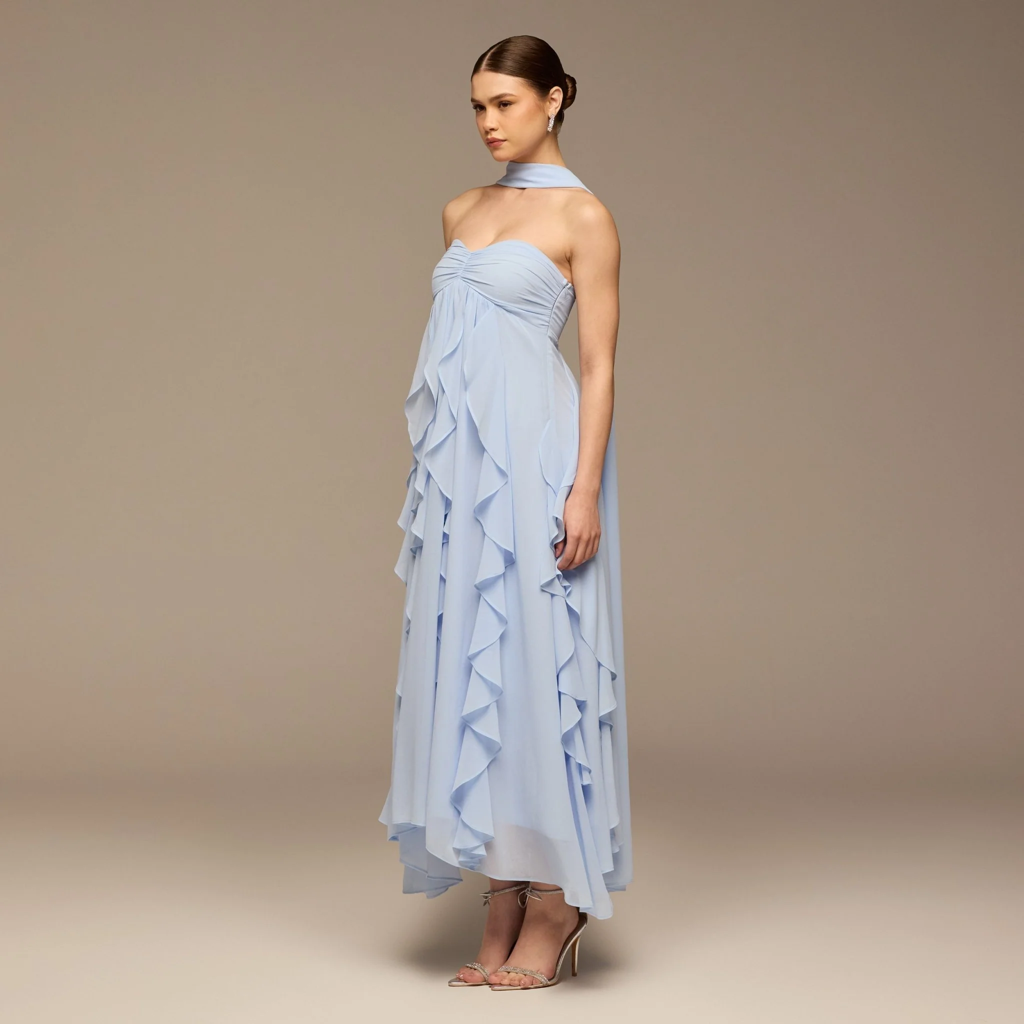 Blue Strapless Ruffle Chiffon Maxi Dress - Image 2