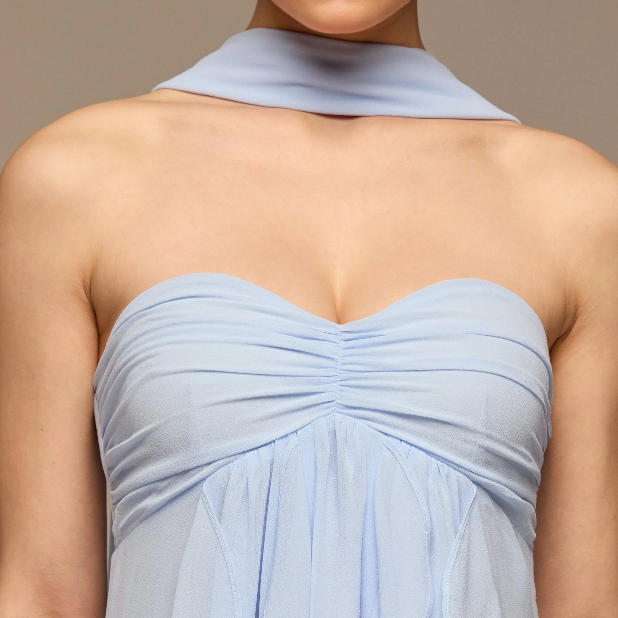 Blue Strapless Ruffle Chiffon Maxi Dress - Image 3