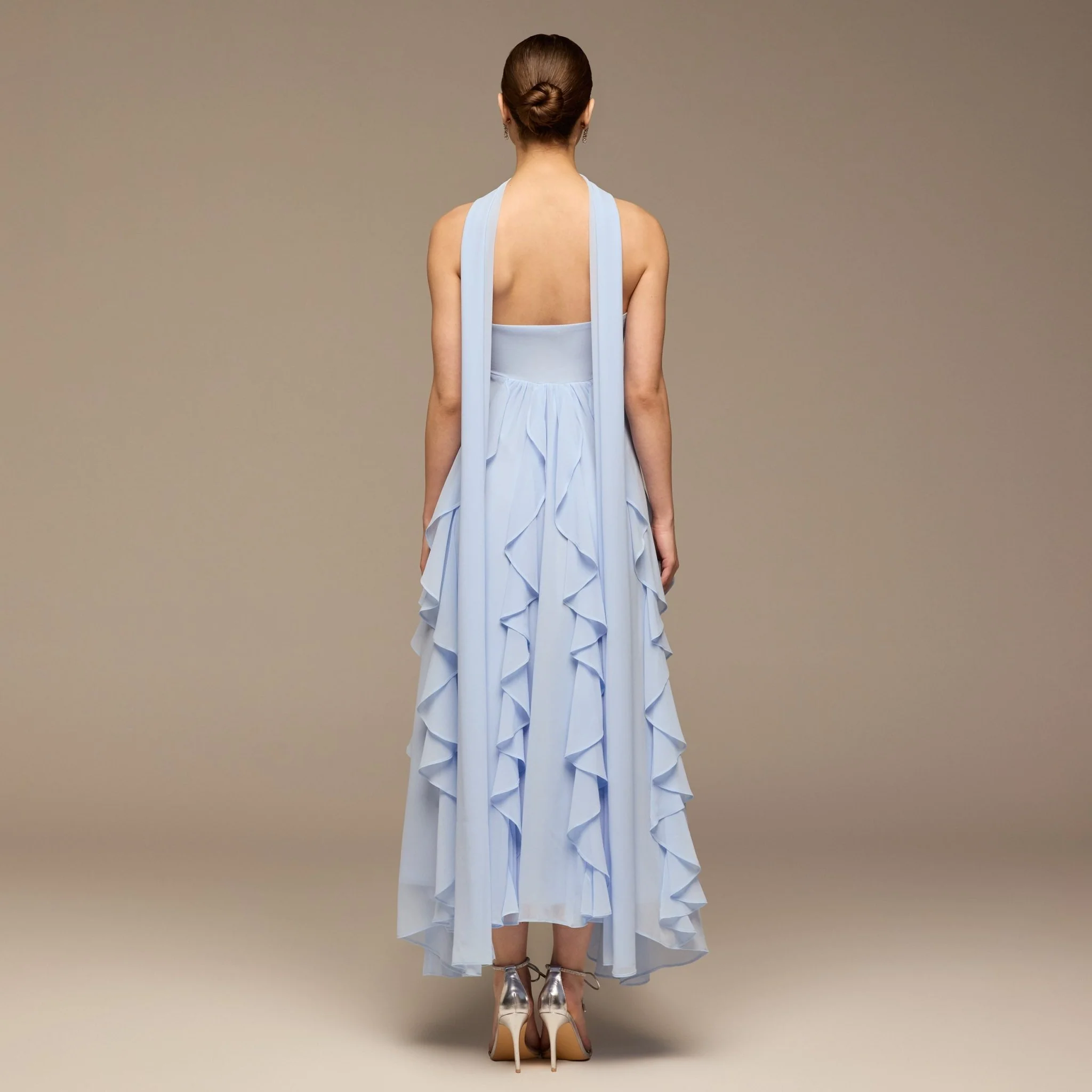 Blue Strapless Ruffle Chiffon Maxi Dress - Image 4