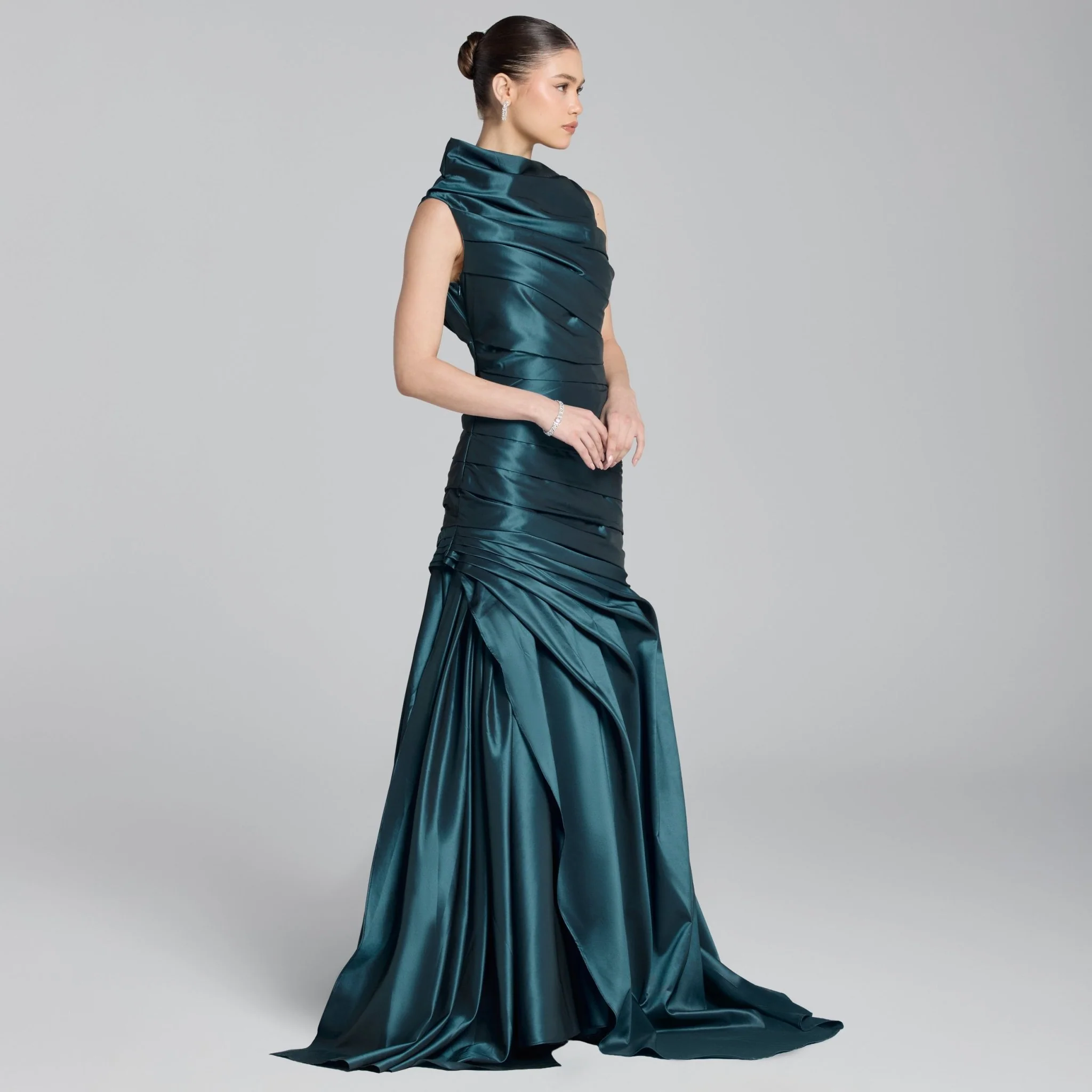 Blue Draped Taffeta Fishtail Gown - Image 2