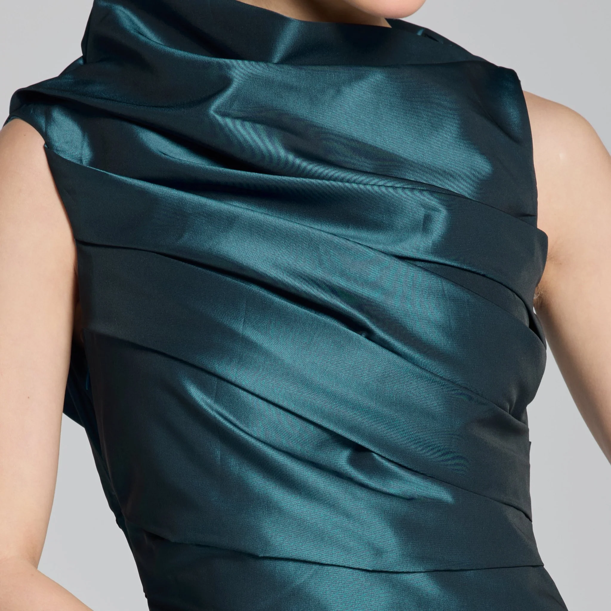 Blue Draped Taffeta Fishtail Gown - Image 4