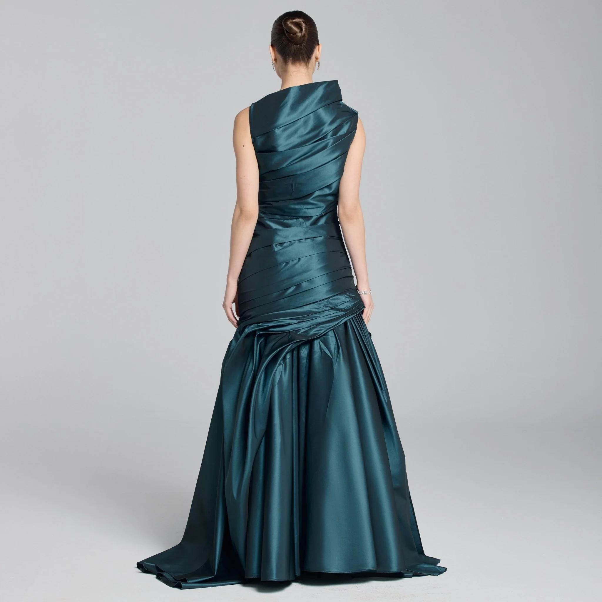 Blue Draped Taffeta Fishtail Gown - Image 6