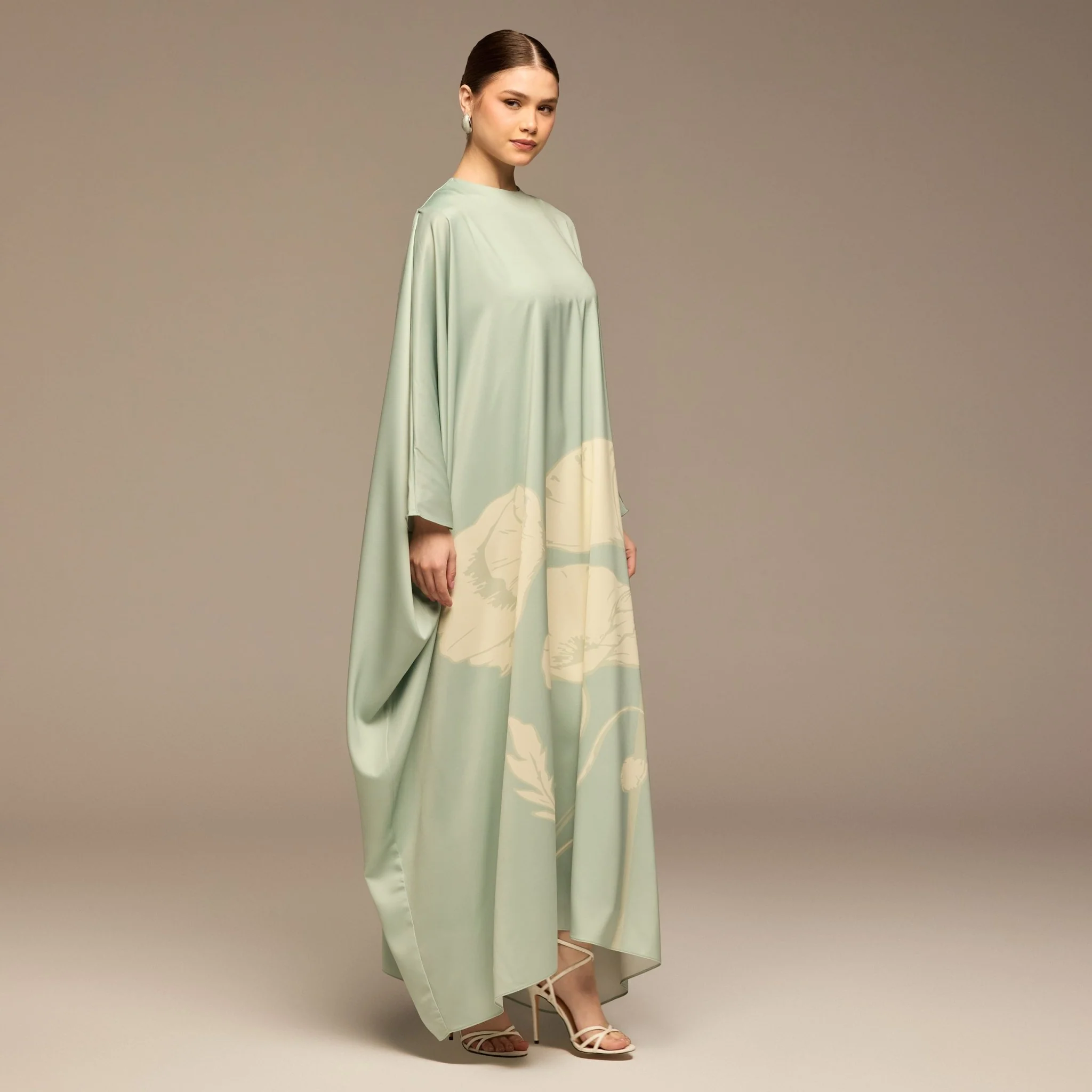 Blue Printed Satin Kaftan - Image 3