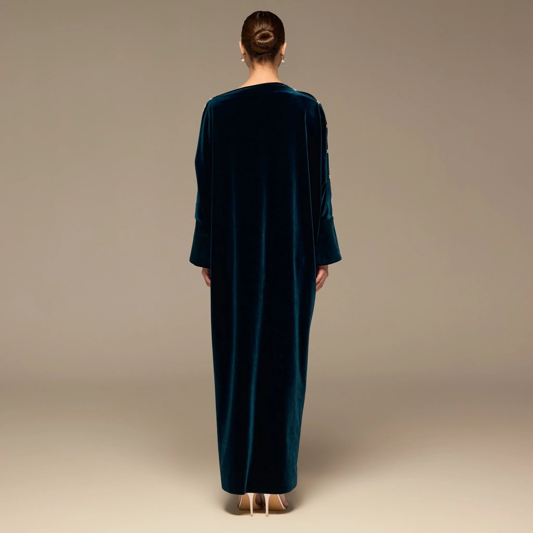Blue Asymmetric Long Sleeve Velvet Maxi Dress - Image 4