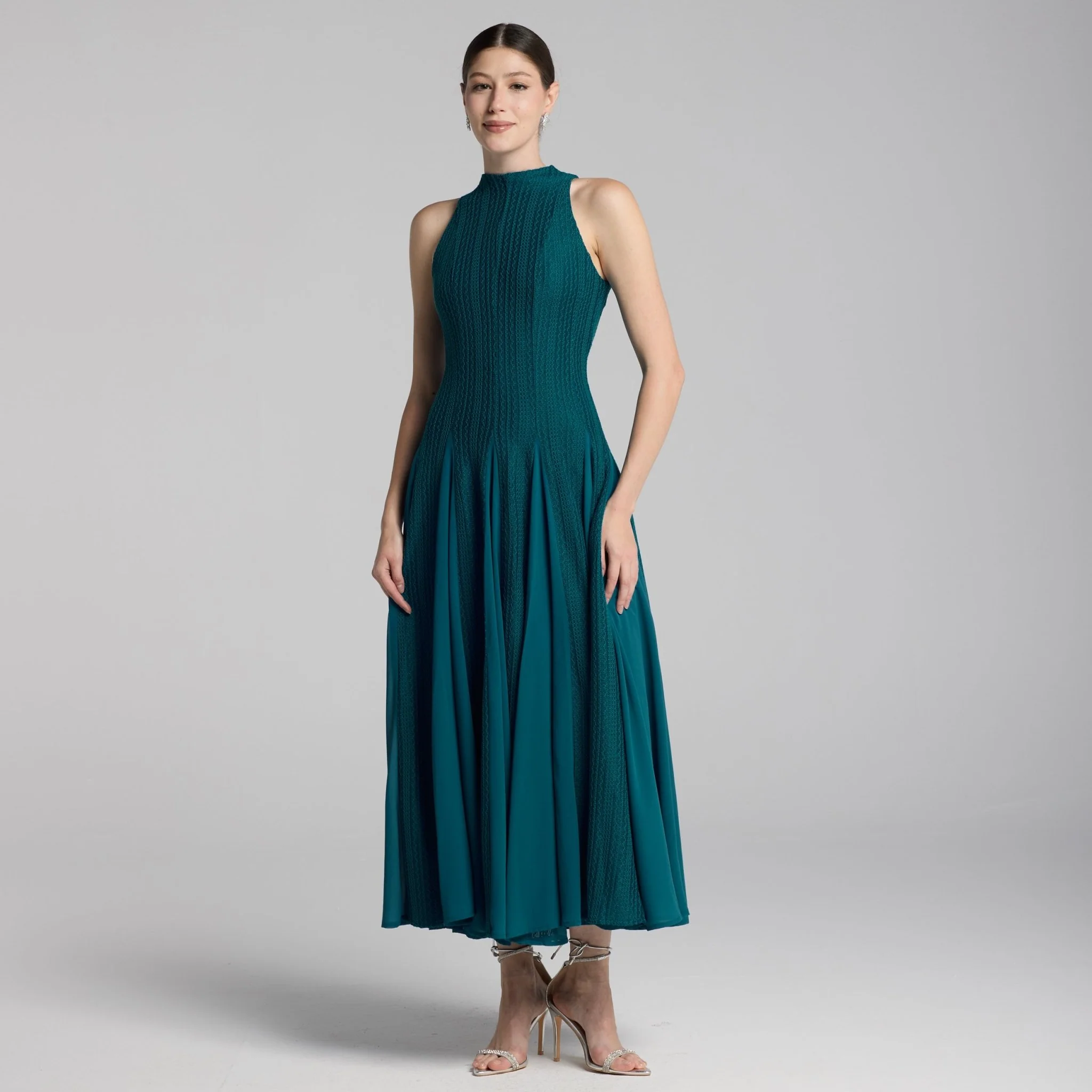 Blue Sleeveless Godet Maxi Dress