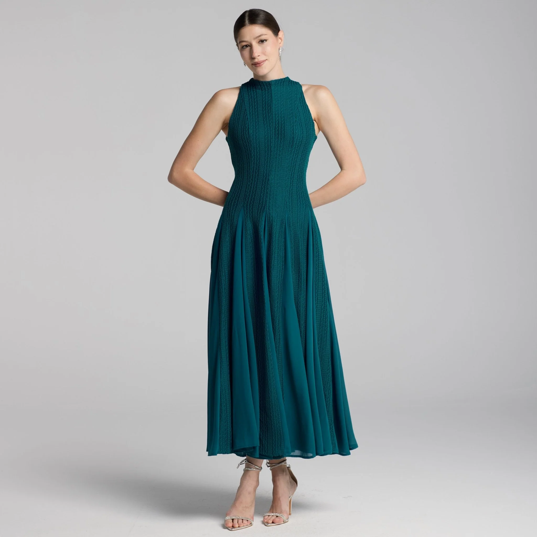 Blue Sleeveless Godet Maxi Dress - Image 2