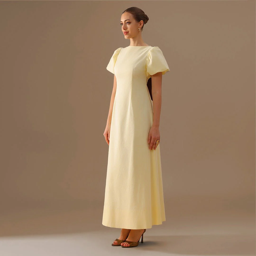Light Yellow Boat Neck Back Bow Maxi Dress - Image 2