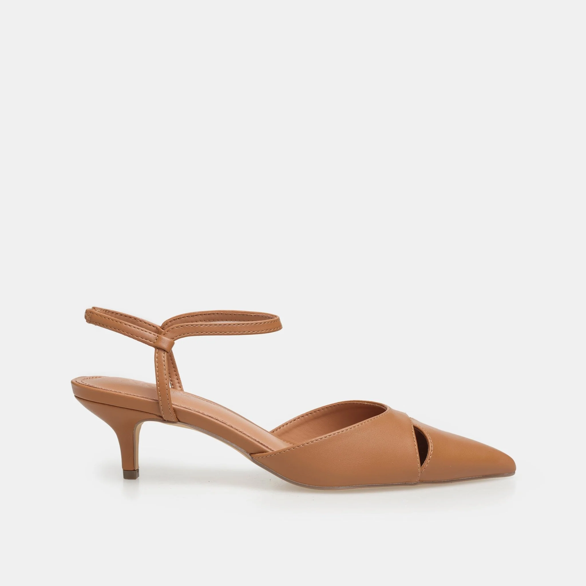 Brown Leather Kitten Heel Slingback Shoes - Image 3