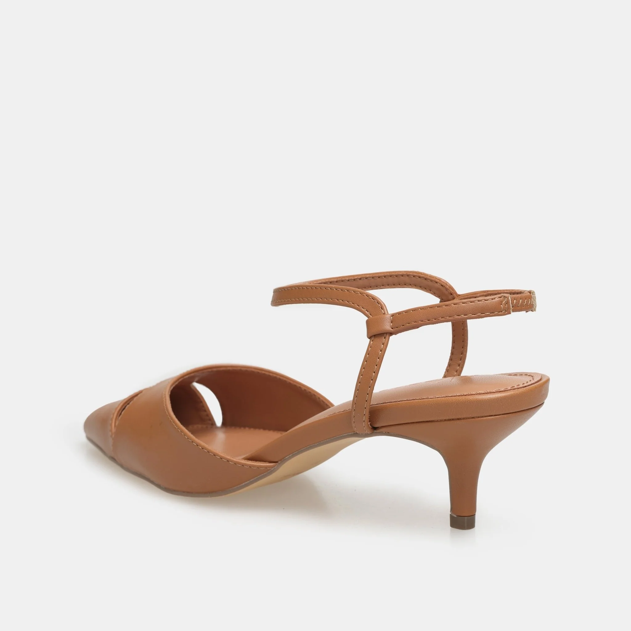 Brown Leather Kitten Heel Slingback Shoes - Image 5