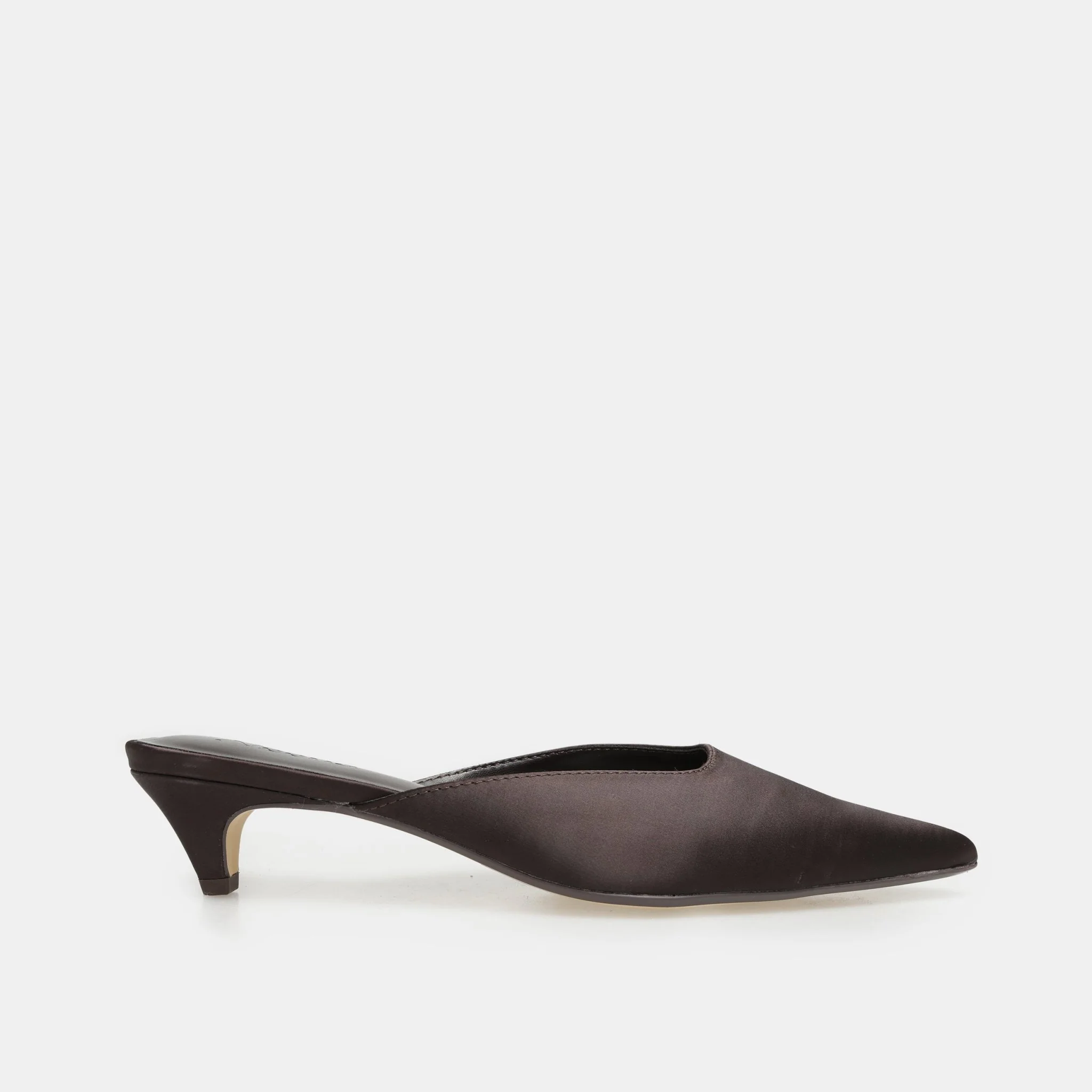Brown Satin Pointed Toe Mules - Image 2