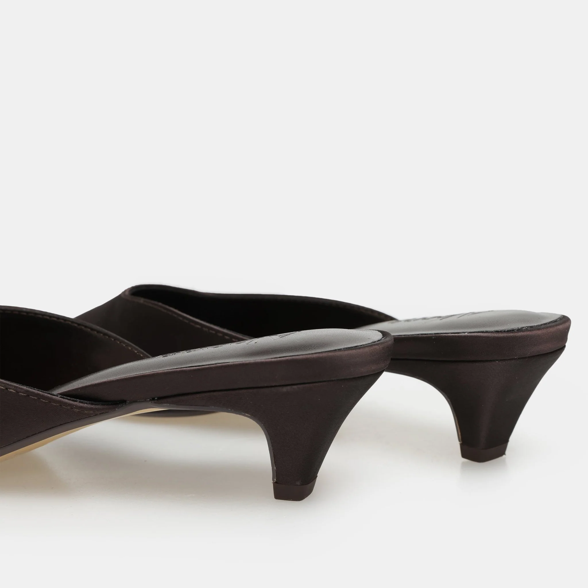 Brown Satin Pointed Toe Mules - Image 5