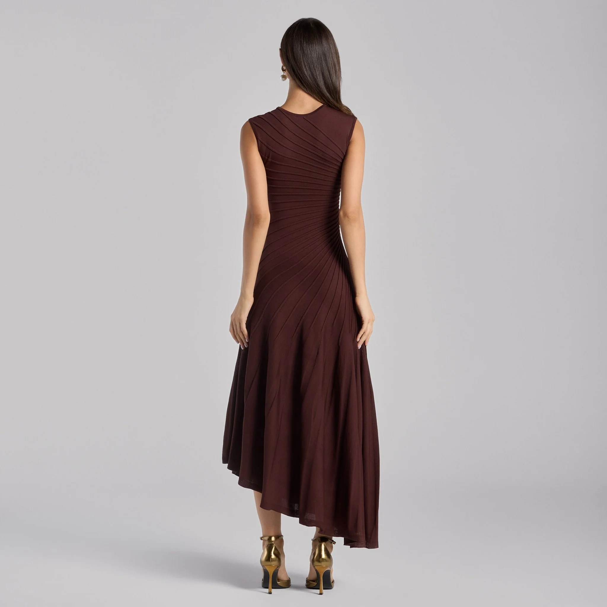 Brown Asymmetric Knit Midi Dress - Image 4
