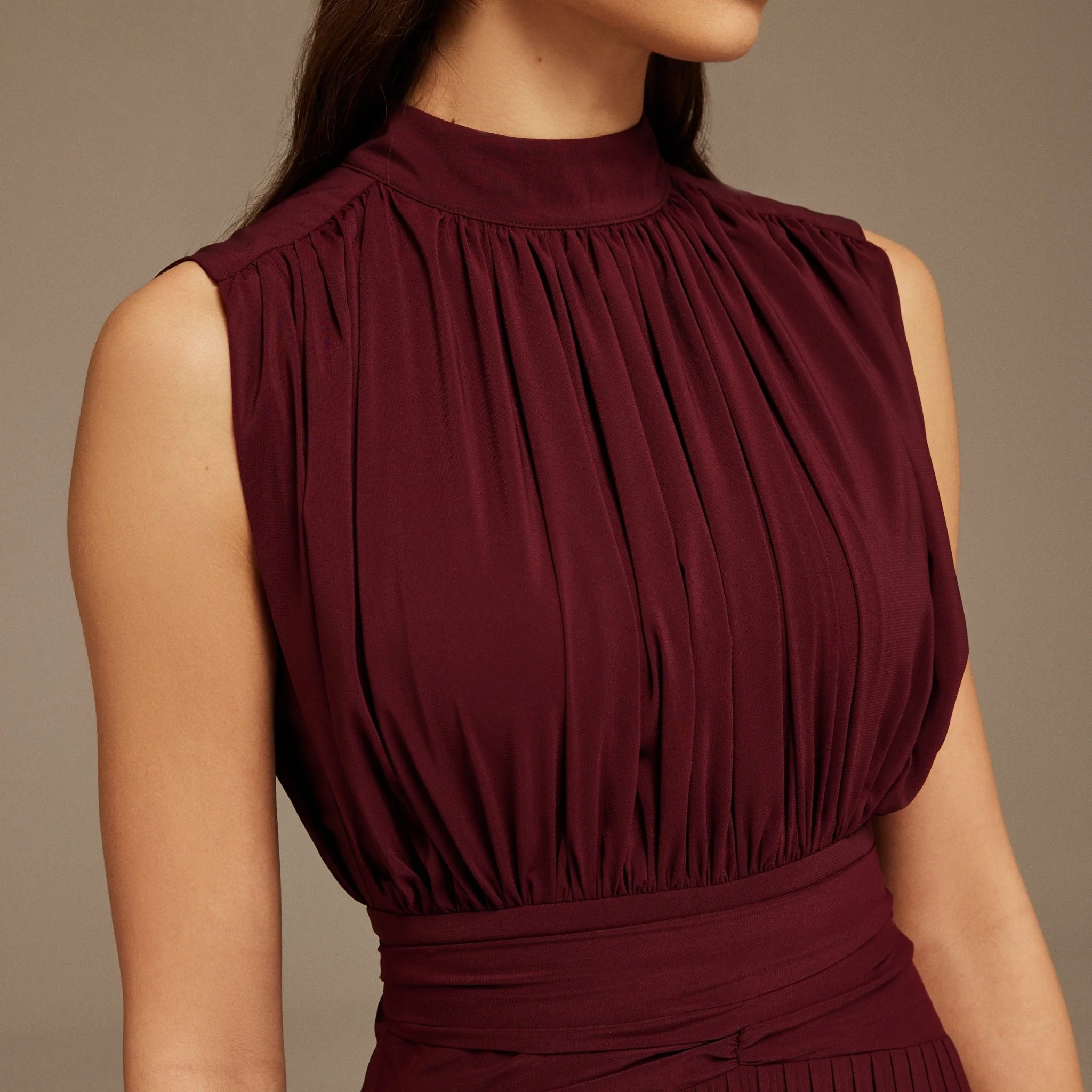Burgundy Chiffon ankle length Dress - Image 3