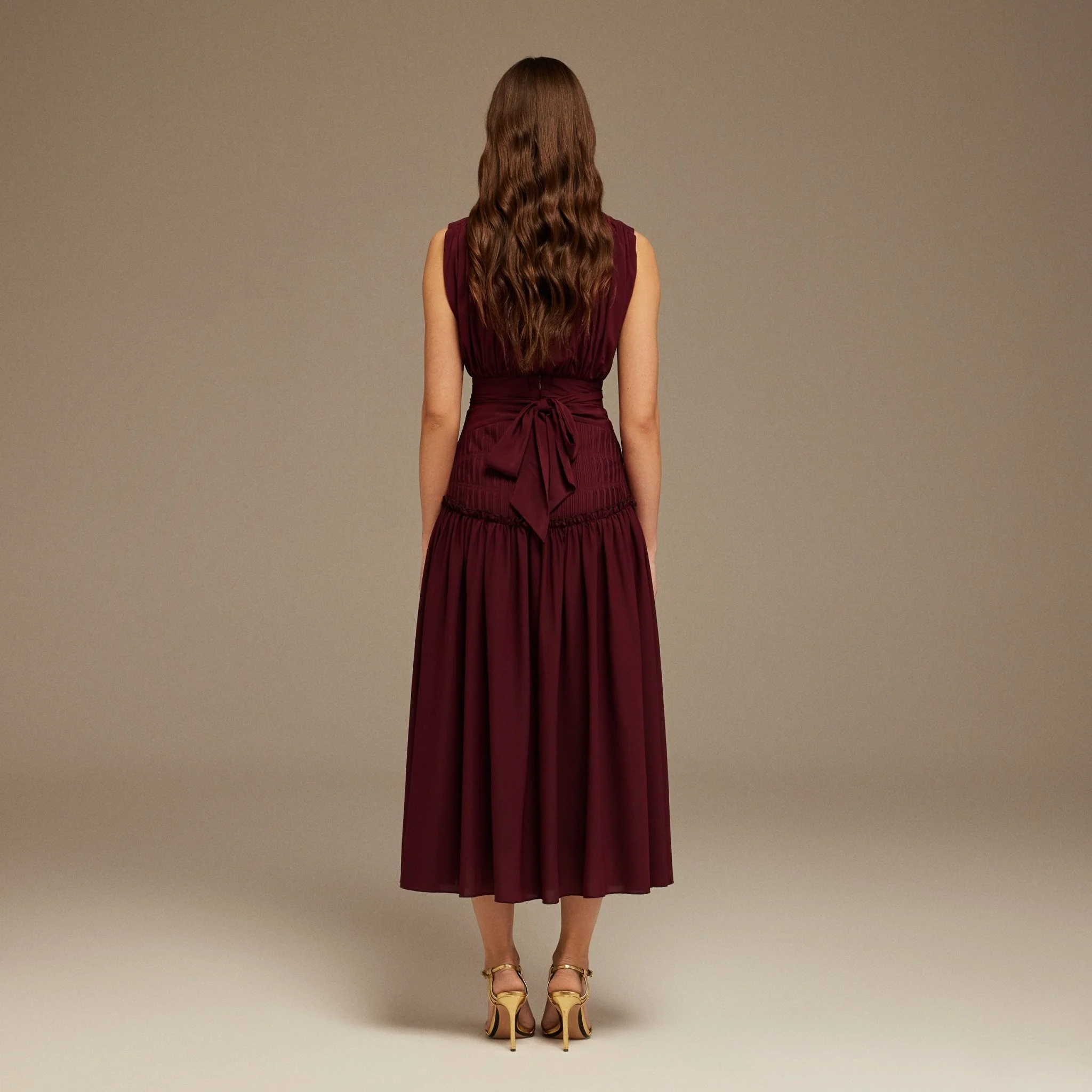 Burgundy Chiffon ankle length Dress - Image 4