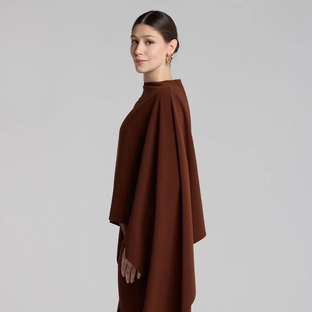 Brown Draped Cape Crepe Top - Image 6