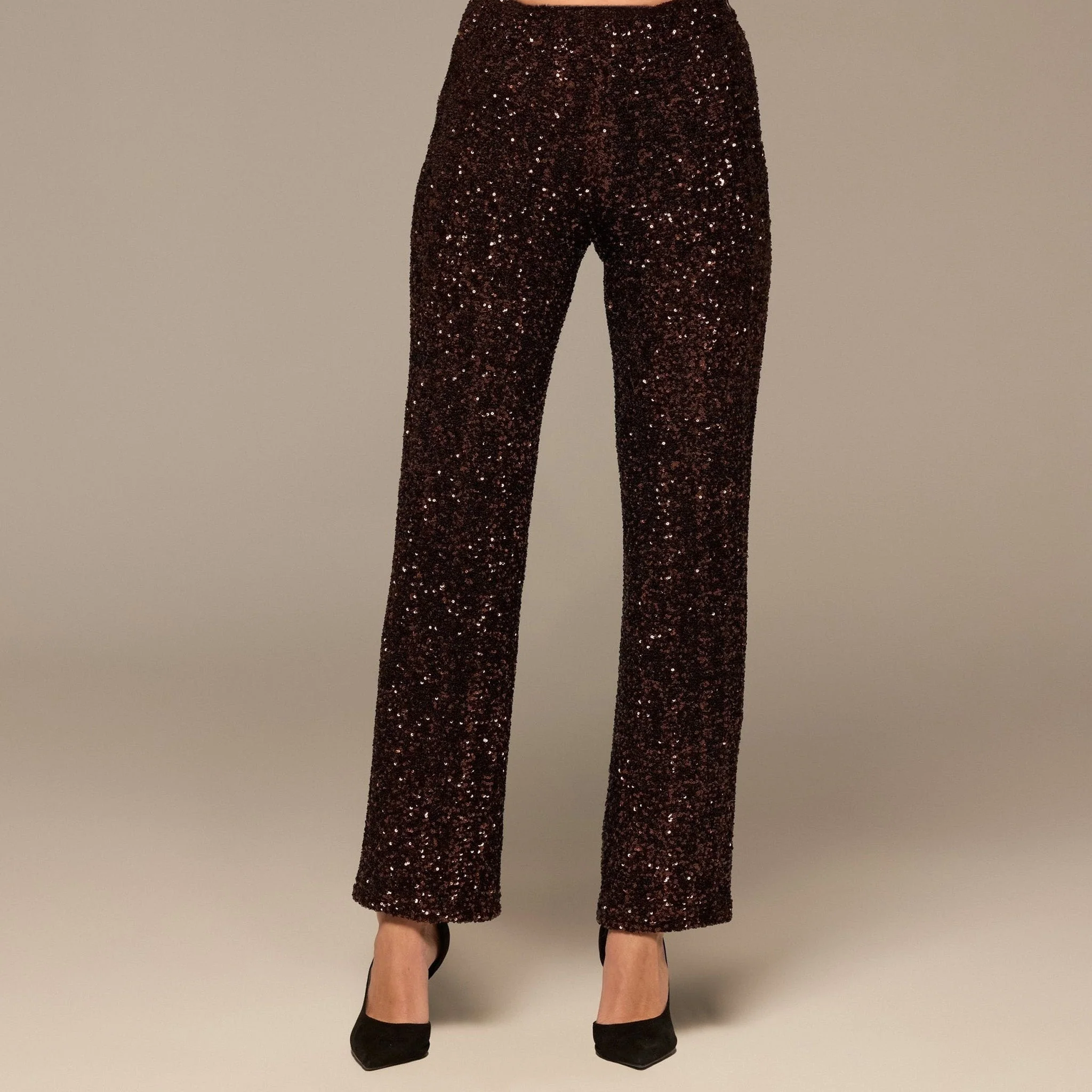 Brown Wide Leg Sequin Pants