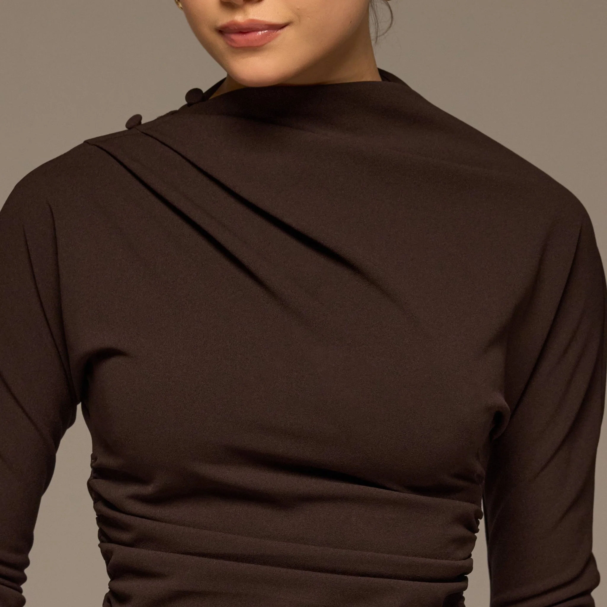 Brown Draped Crepe Blouse - Image 3