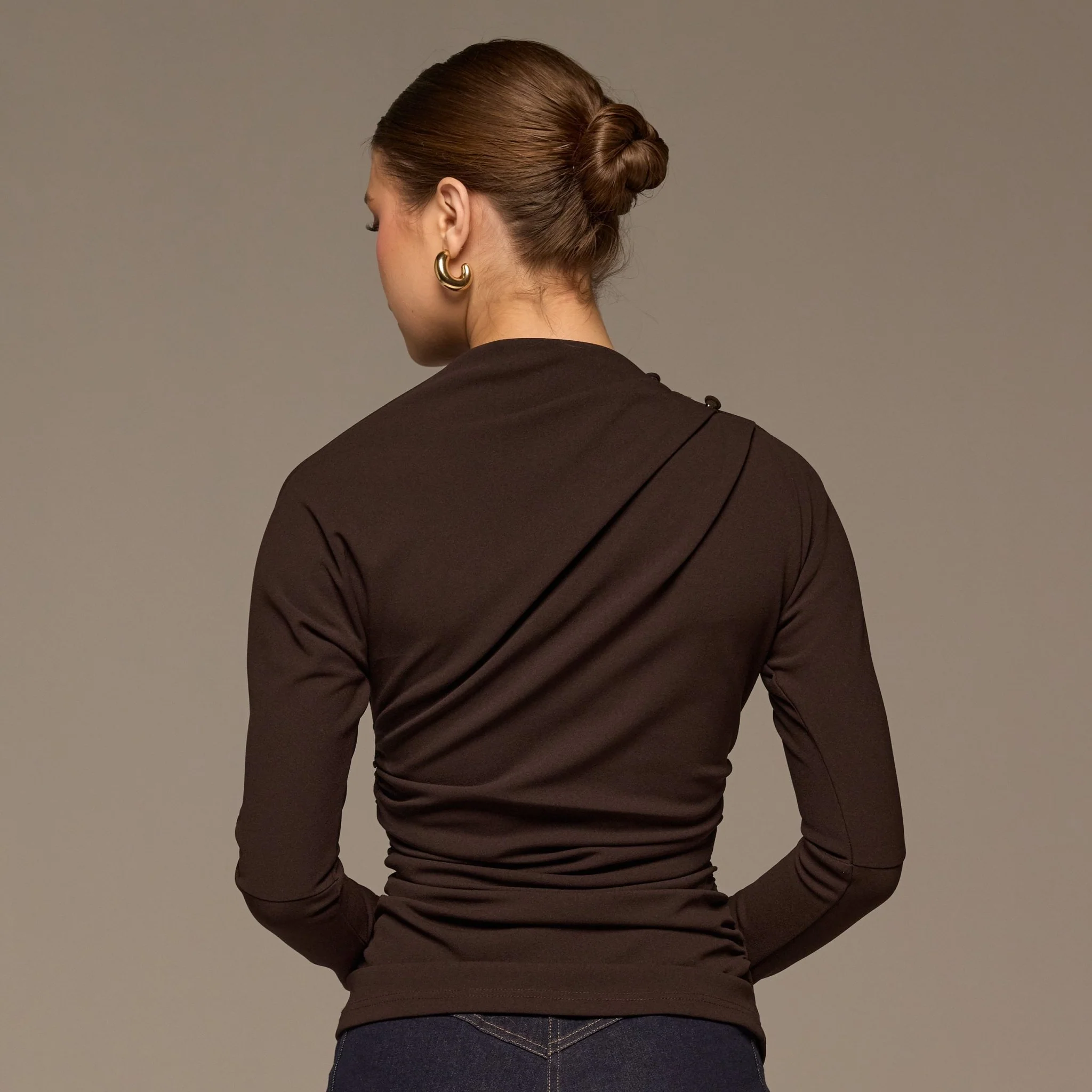 Brown Draped Crepe Blouse - Image 4