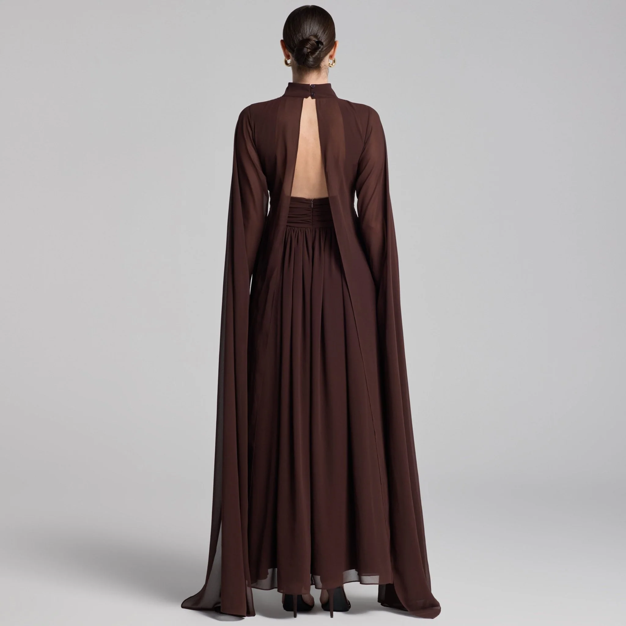 Chiffon High Neck Draped Maxi Dress - Image 4