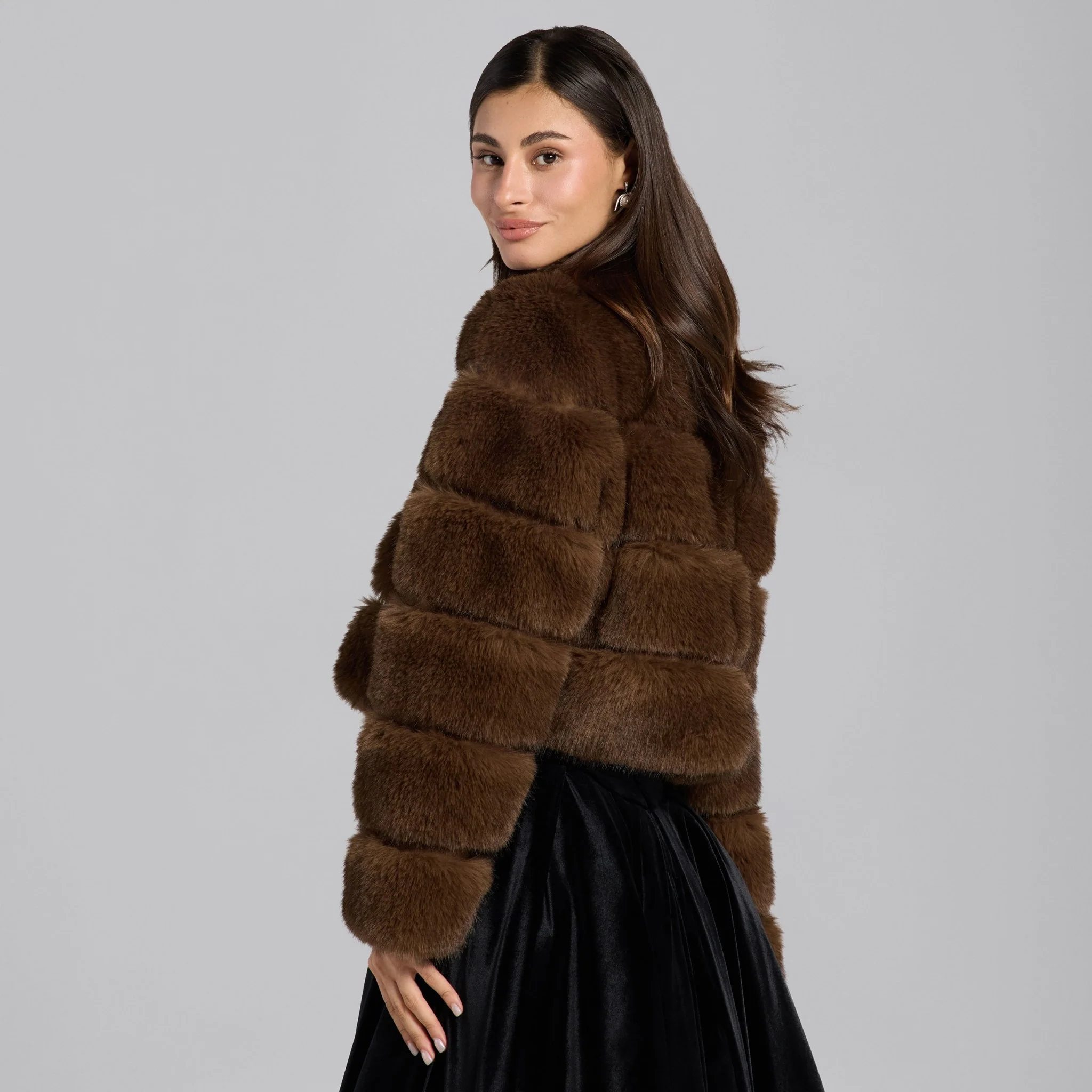 Brown Faux Sable Fur Cropped Jacket - Image 3