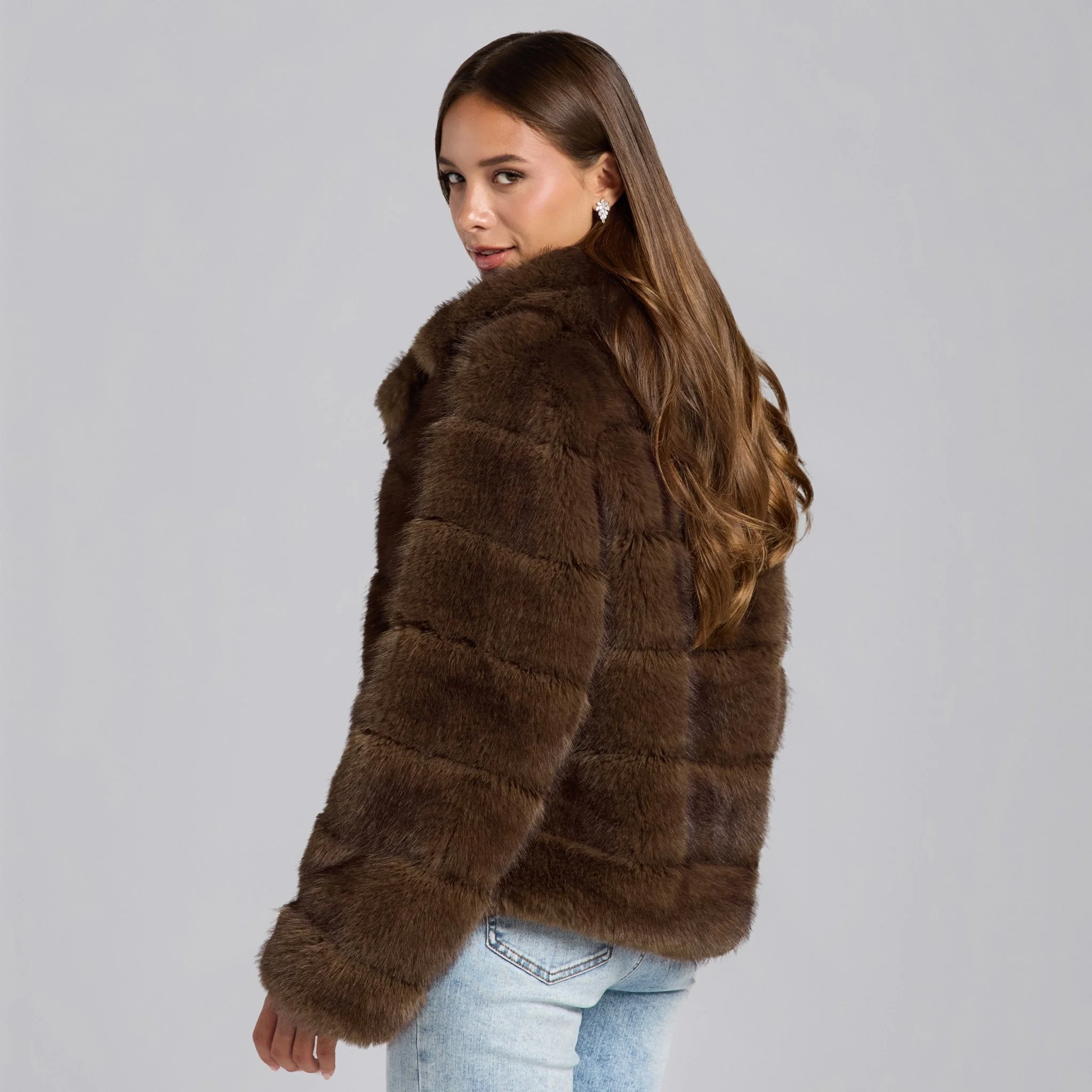 Brown Faux Sable Fur Jacket - Image 4