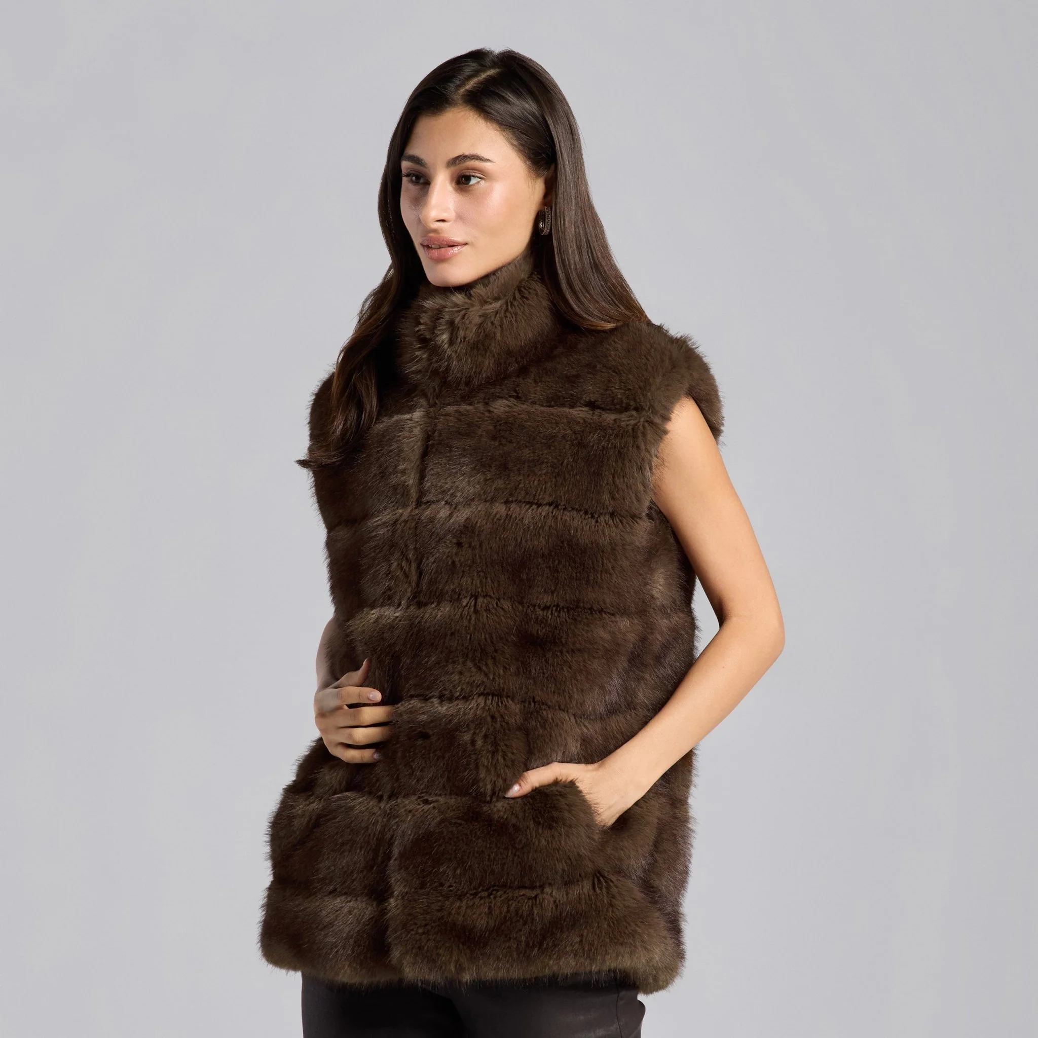Brown Faux Fox Fur Vest - Image 3